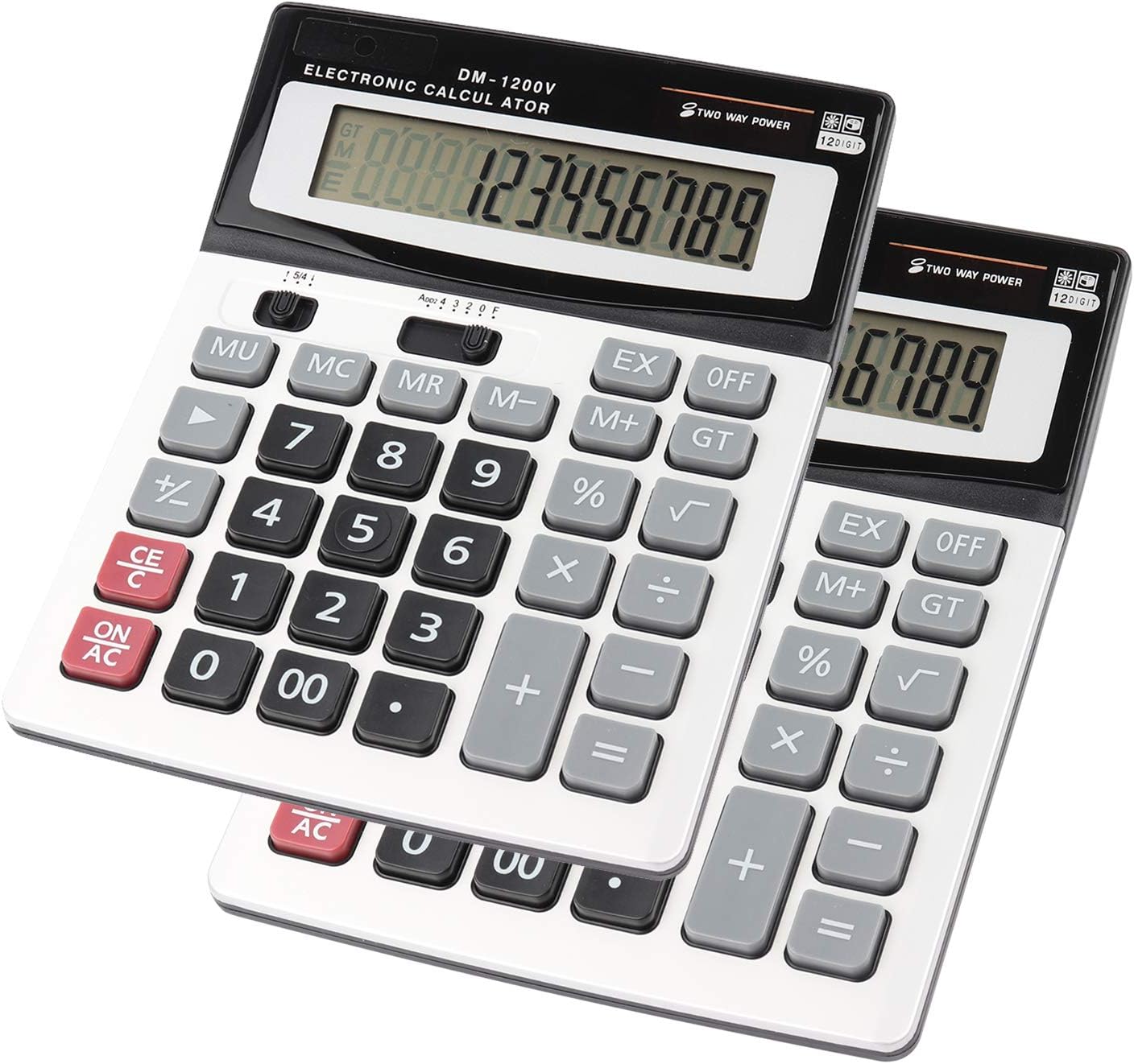 Calculators HIHUHEN Large Calculator Solar & Battery Power 12 Digit Display Multi-Functional Big Button for Business Office School Calculating (2 x Calculator)
