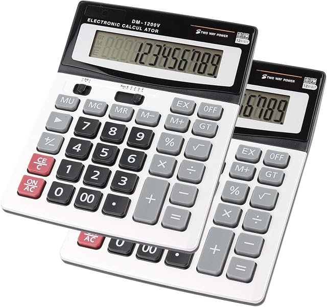 Calculators HIHUHEN Large Calculator Solar & Battery Power 12 Digit Display Multi-Functional Big Button for Business Office School Calculating (2 x Calculator)