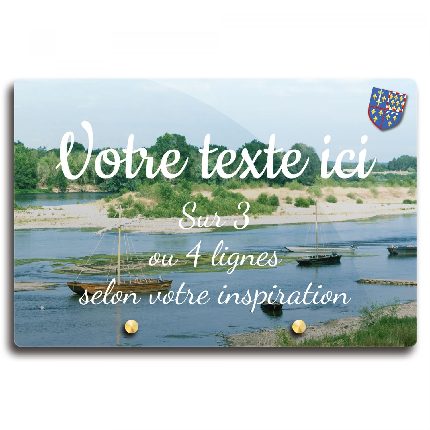 Placa funeraria rectangular personalizable en plexi con diseño regional de barcos Loira, diferentes tamaños, grosor 6 mm, personalizado en varias líneas 30x20 cm