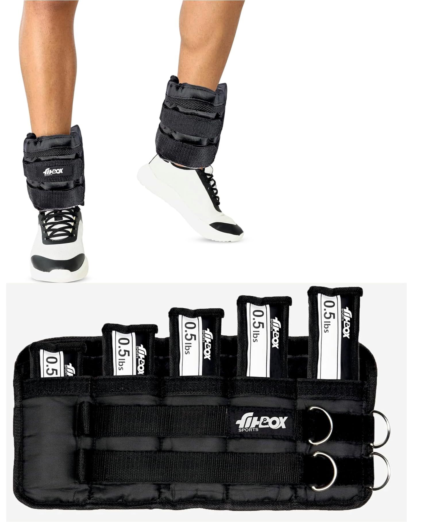 FitBox Sports Adustable Ankle Weight 5Lbs - 2.25kg (1.13kg x 2) With Removable 5 Weight Bags for Training, Running, Boxing, Jogging, Cycling