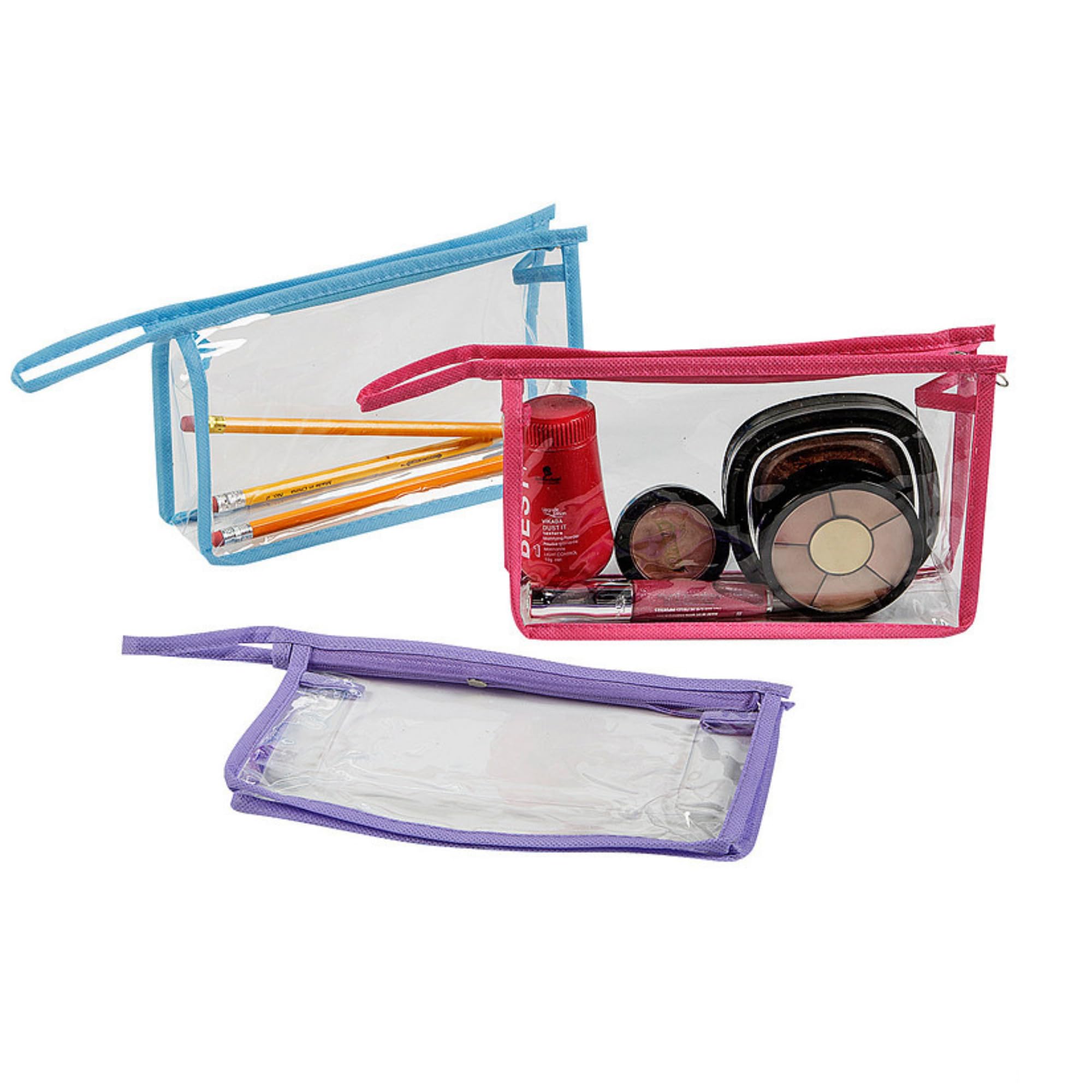Fun Express Clear Plastic Zipper Pouches - 7" x 4" (Pack of 10), Assorted Colors Multi-Purpose Storage Bags, Perfect for Makeup, Stationery, Travel, and Office Use