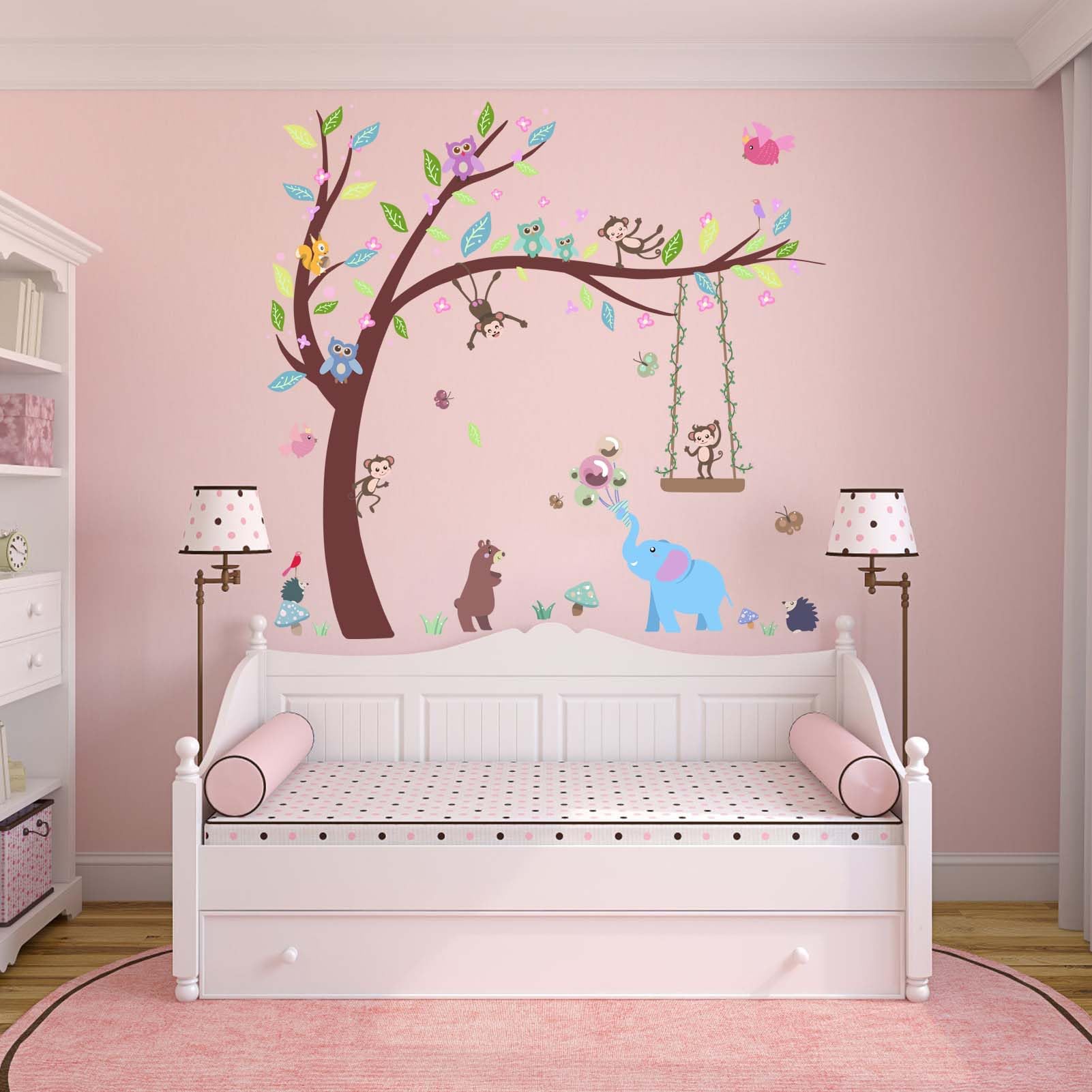 PinkEleph Forest Animals Baby Wall Stickers, Elephant Monkey Owl Bear Wall Decals - Image 3
