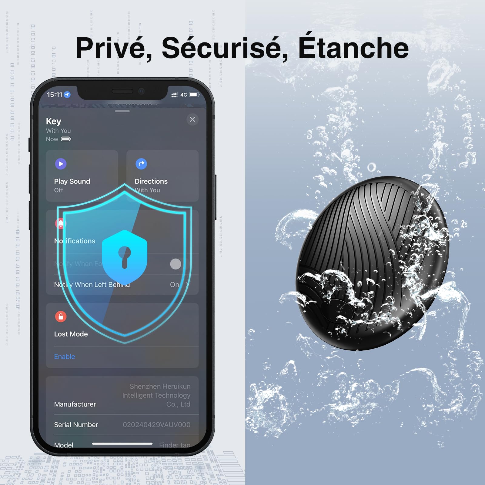 Traceur Bluetooth (type Air Tag) Compatible Android Uniquement – 1 Pack – Noir