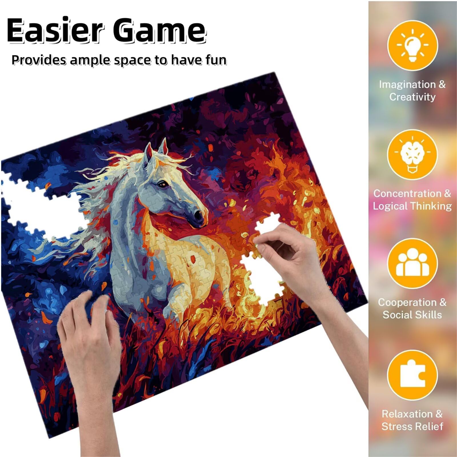 Pferd3000 elementów, puzzle 3D dla dorosłych, wymagająca łamigłówka, gra logiczna dla całej rodziny, prezenty dla mężczyzn i kobiet, puzzle bożonarodzeniowe, dekoracja domu, temat: ogień K0F-494
