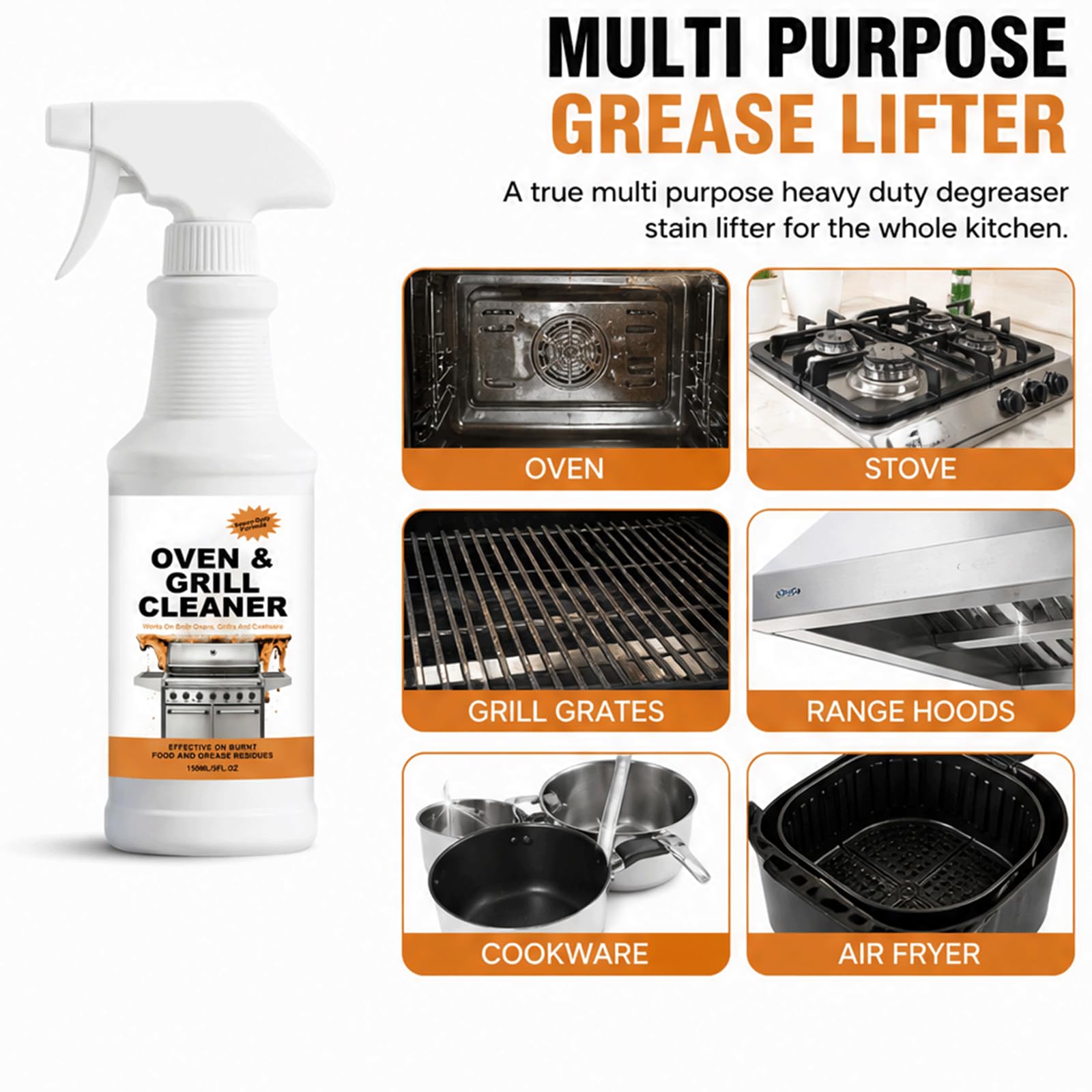 Potente Spray per la Pulizia del Forno e della Griglia senza Scrub - Potente Sgrassatore da Cucina, Ascensori Pesanti Olio Pesante Inossidabile, Residuo Carbonizzato Rapido (5 pezzi)