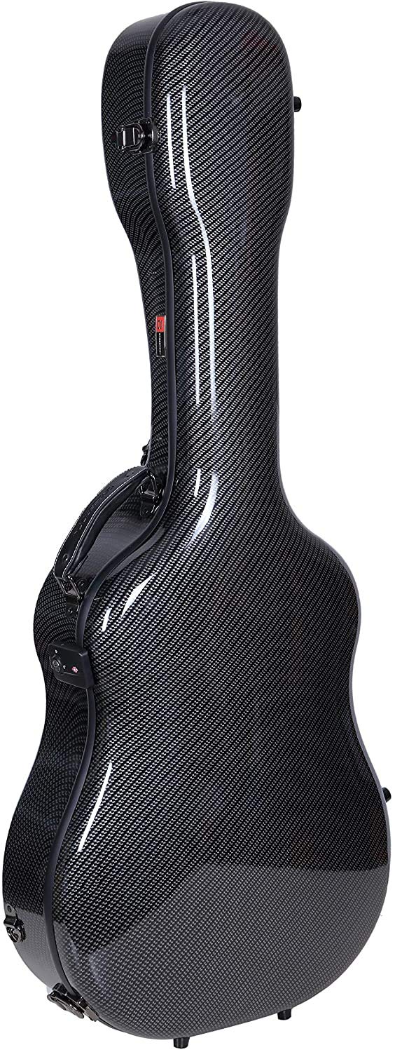 Crossrock Ultra-Light Fiberglass Dreadnought Acoustic Guitar Flight Case | TSA Lock, Backpack Straps, Case Cover - Black (CRF5021DBK)