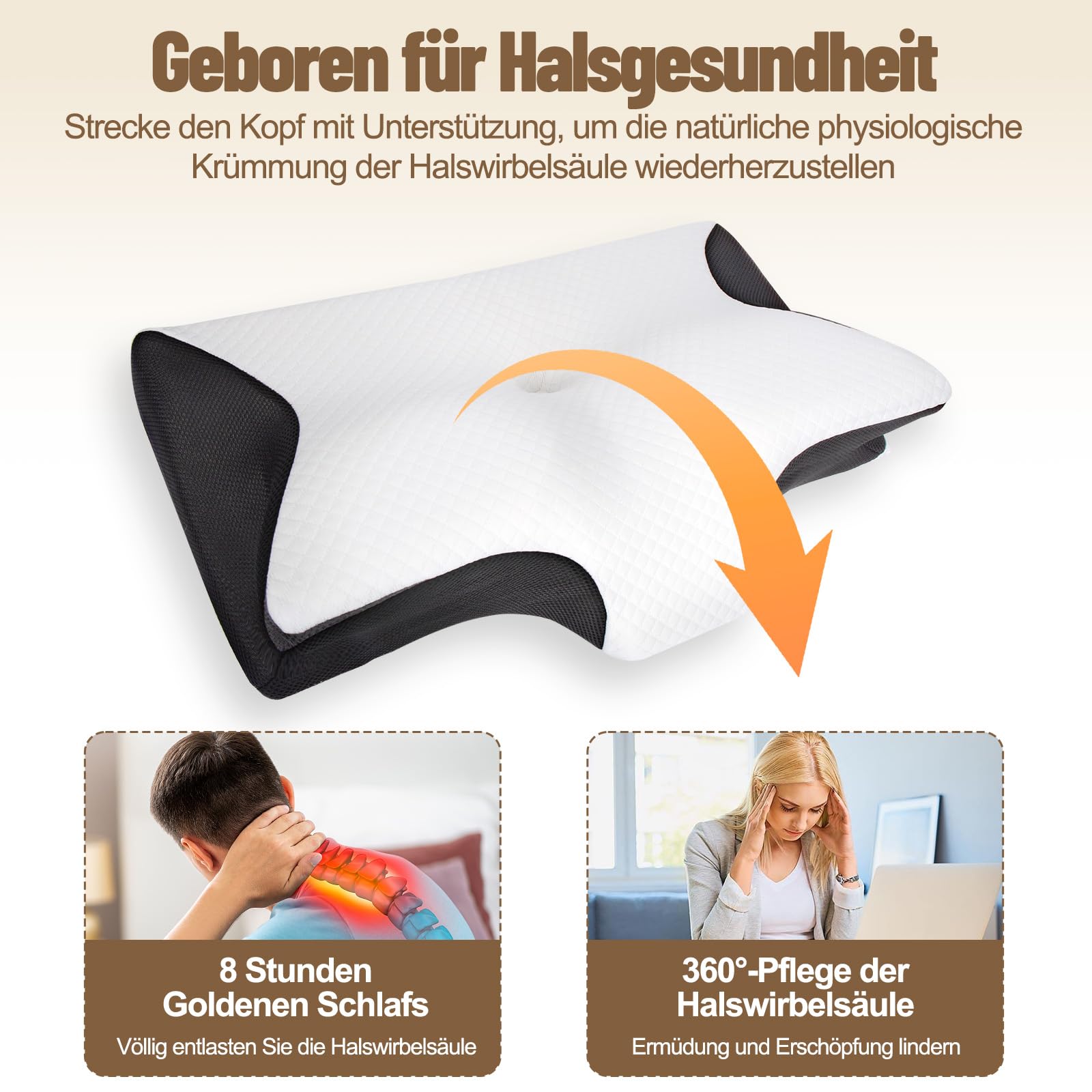 Curosleep Kissen,Orthopädisches Nackenkissen – Ergonomisches Memory Foam Kissen für Seitenschläfer & Rückenschläfer gegen Nackenschmerzen, Atmungsaktives Schlafkissen mit Waschbarem Bezug (Schwarz)