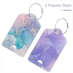 Paquet de 2 PU Étiquettes de bagages en cuir pour valise, Tag de bagages de croisière de voyage avec la protection des renseignements personnels, Nom ID Etiquette et boucle en métal pour les femmes homme sac sac à main sac scolaire, marbre coloré