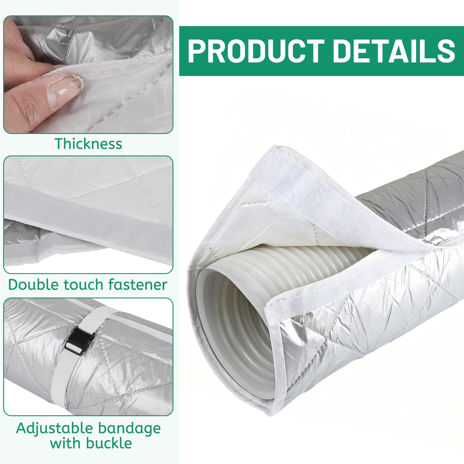 DBREAKS 1 piezas 150 x 58,5 cm Funda de Aislamiento Portátil para Manguera de Aire Acondicionado, con 4 Correas de Hebilla Ajustables, Adapta a Mangueras de 5 y 7 Pulgadas