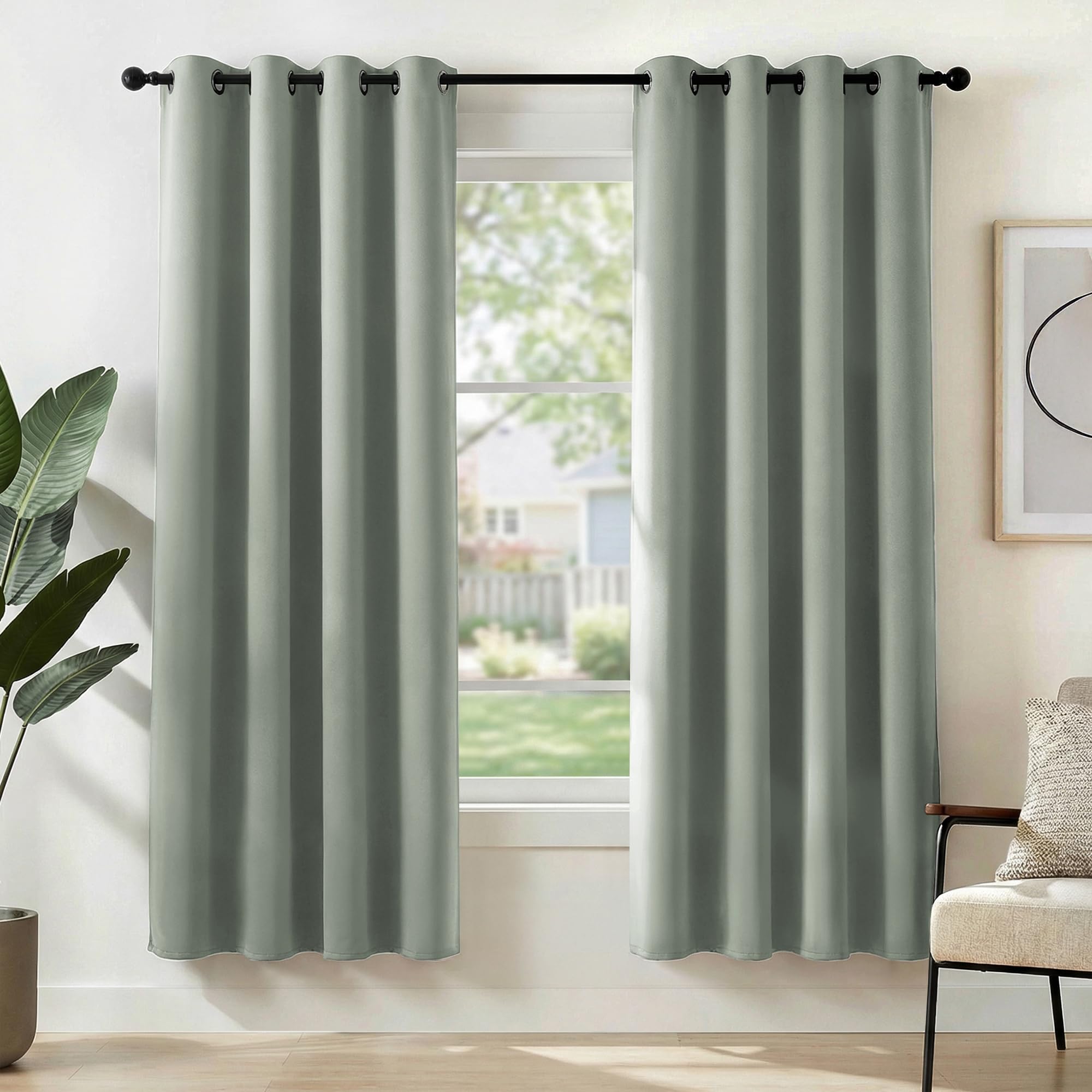 Deconovo Sage Green Blackout Curtains Eyelet, Thermal Insulated Energy Saving Curtains for Bedroom Living Room, OEKO-TEX Certified, W 46 x L 84 Inch, 1 Pair
