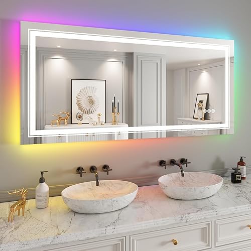Miniatura 231 de Espejo LED de baño, 36 x 36 pulgadas con luz frontal y retroiluminada, antiniebla, espejo de tocador de baño para pared, función de memoria
