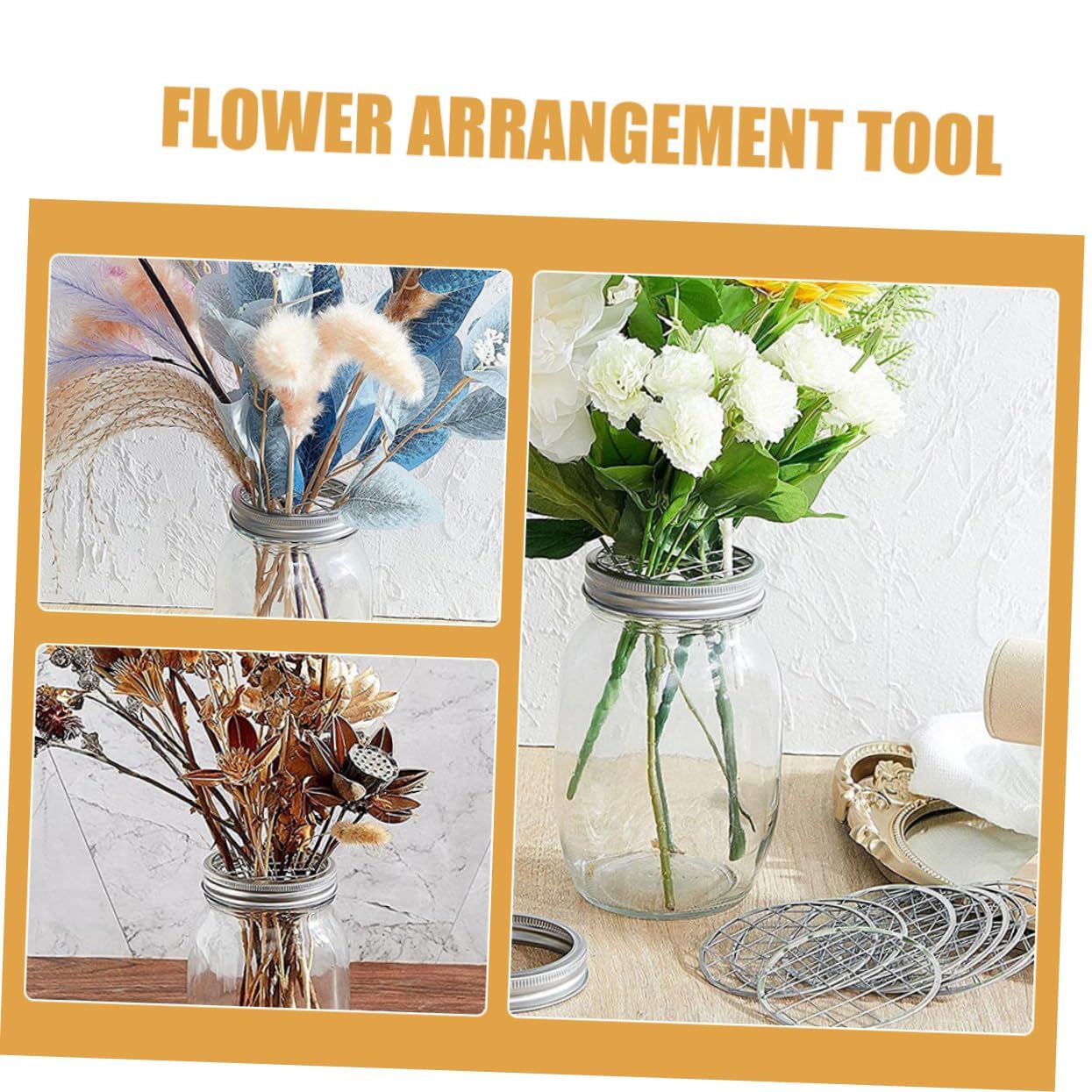 FUNOMOCYA Unique Flower Frog Lid Inserts for Jar Metal Floral Grid for Easy Floral Arrangements
