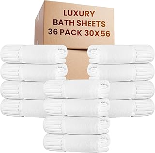 Ryotei Luxury Large Bath Sheets Bulk – 36 Pack 30x56 Inch White | 2-Ply 100% Combed Cotton 700 GSM | Super Soft, Absorbent & Durable Hotel Quality Towels for Spas, Gyms, Resorts & Vacation Rentals