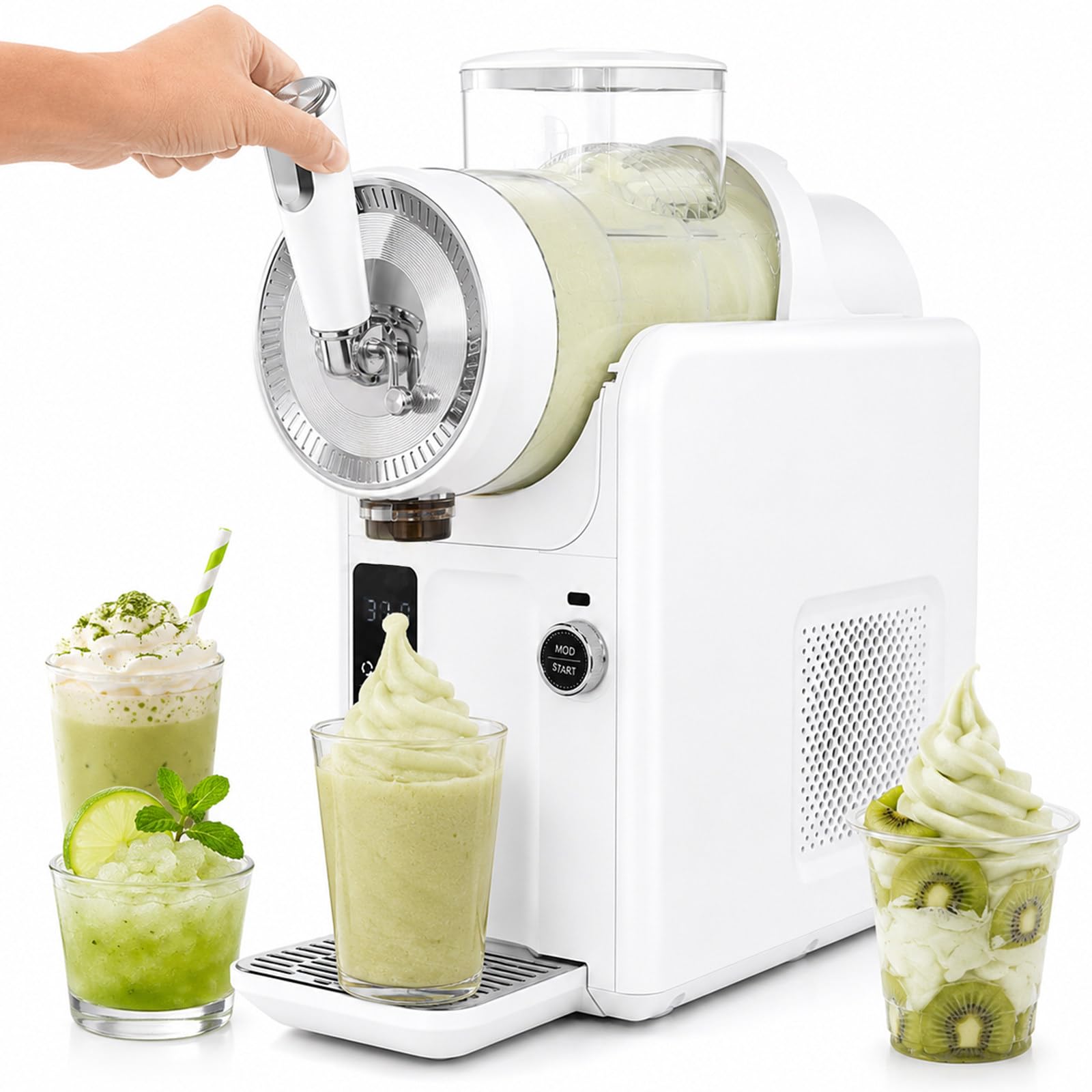 Slushie Maker Machine – No Ice Needed for Slush, Milkshake, Frappe, Sorbet & Soft Ice Cream, One-Button Cleaning, Slushy Maker, 2L Capacity & 185W Motor for 12h Continuous Running White