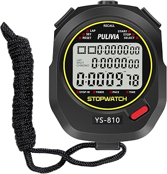 Stopwatch Timer 10 Splits/Laps Digital Stop Watch for Sports, Countdown Alarm Clock Date Memory Recall Large Display, Stopwatch for Coaches PE-Teacher Referee Black, 10 Splits/laps