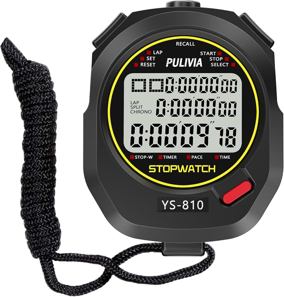 Stopwatch Timer 10 Splits/Laps Digital Stop Watch for Sports, Countdown Alarm Clock Date Memory Recall Large Display, Stopwatch for Coaches PE-Teacher Referee (Black, 10 Splits/laps)
