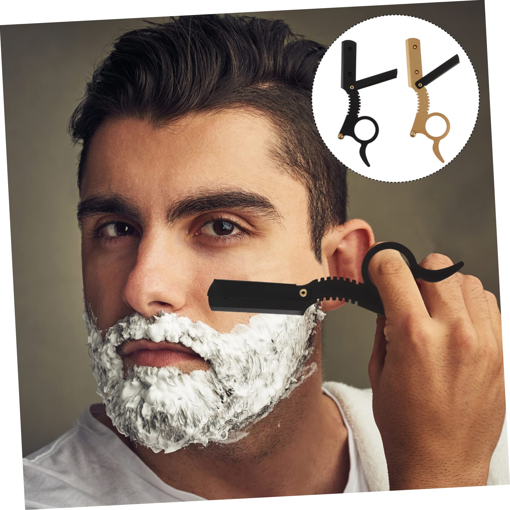 Ipetboom 2pcs Classic Barber Razor Manual Shaver for Men Beard Shaver Gold for Men Smooth Edge and Safe Skin Shaving