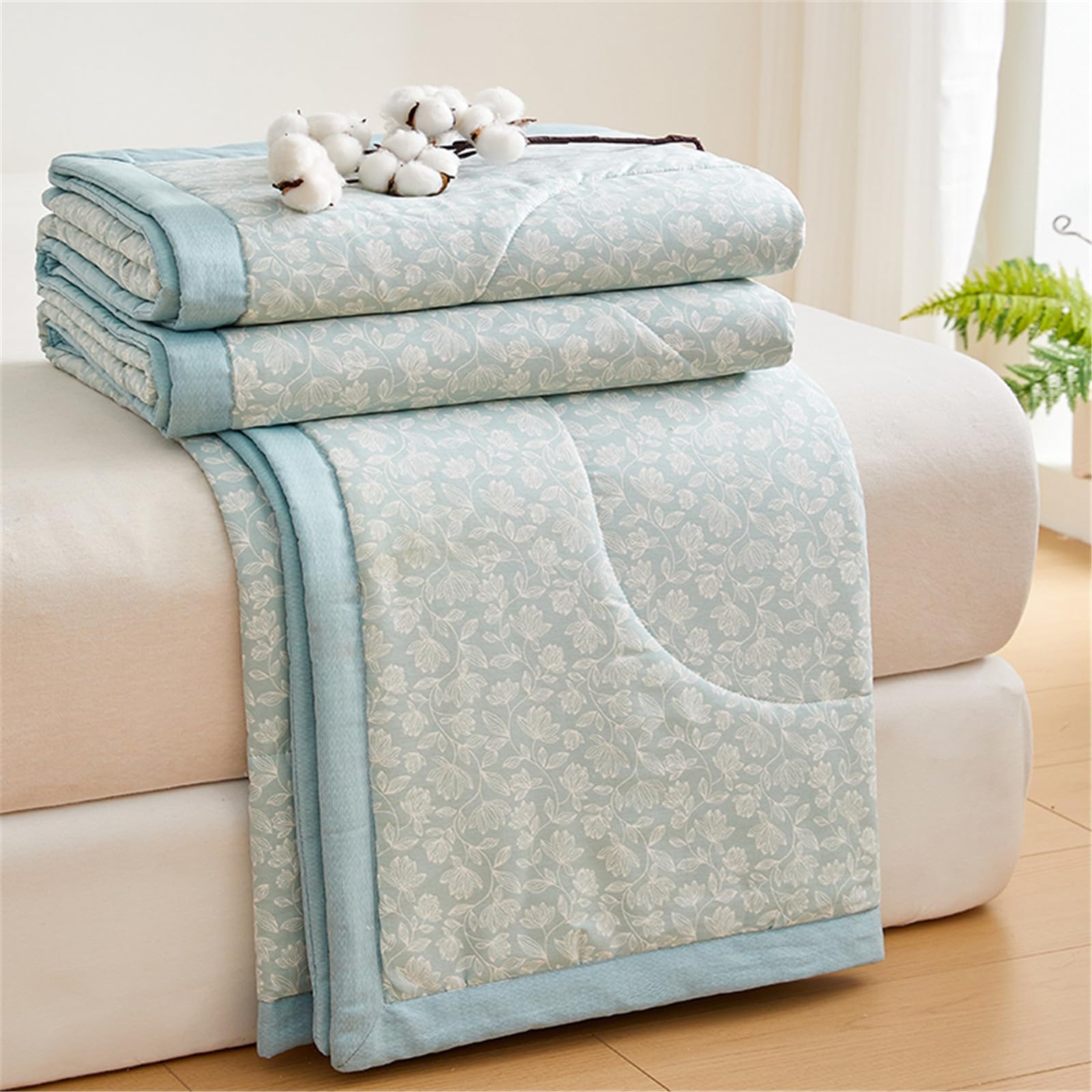 Odot Quilted Bedspreads Single Double King Size, Reversible Summer Quilted Throw Blanket for Sofa Bed, Soft Lightweight Cotton Bed Coverlet Throw (Blue,150x200cm)