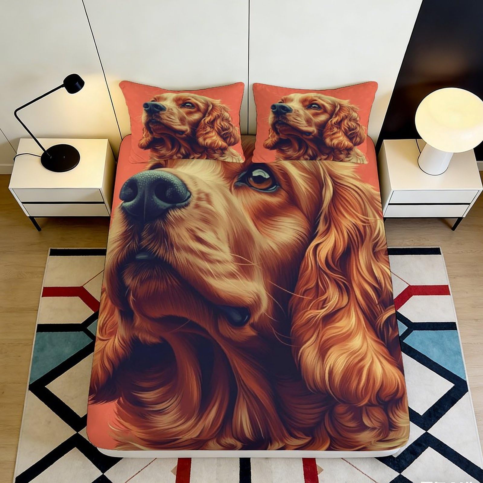 3D Printed Golden Retriever Fitted Sheet Microfiber Soft Bed Cover for Bedroom Dorm Mattress Protection Decorative 90x200x25cm
