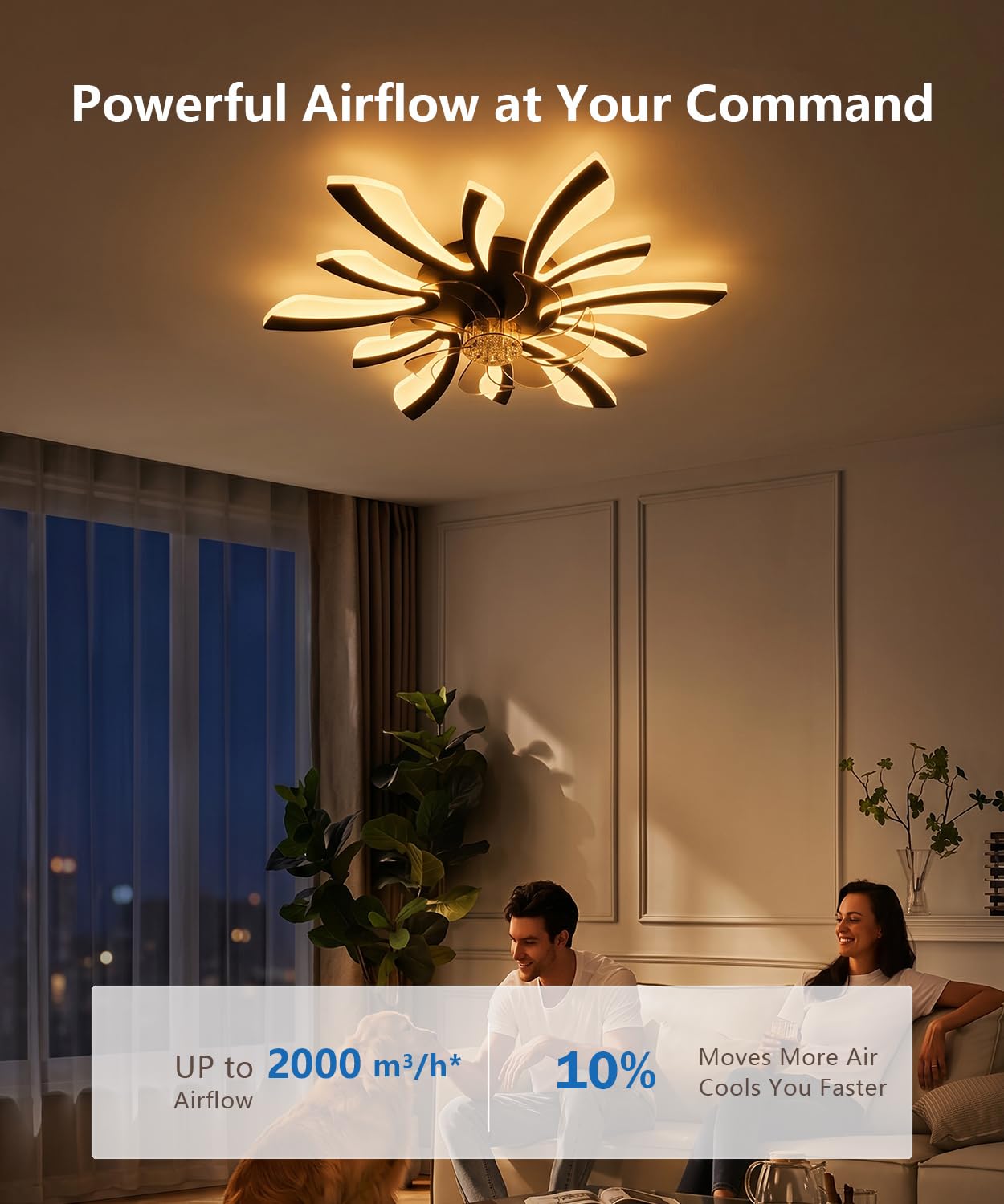 LJX Lampadario con Ventilatore da Soffitto con Telecomando DC Plafoniera con Ventilatore Led Soffitto Silenzioso Dimmerabile Estate e Inverno Cucina Camera da Letto, Nero