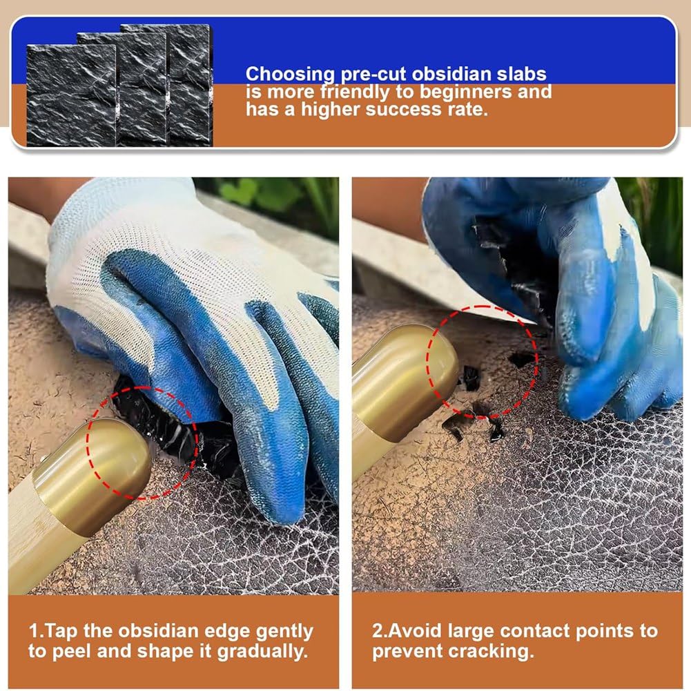 Kit per scheggiatura con Martello di Rame, Set Completo di Strumenti per la Lavorazione dell'ossidiana per Principianti, Strumenti per la molatura all'aperto