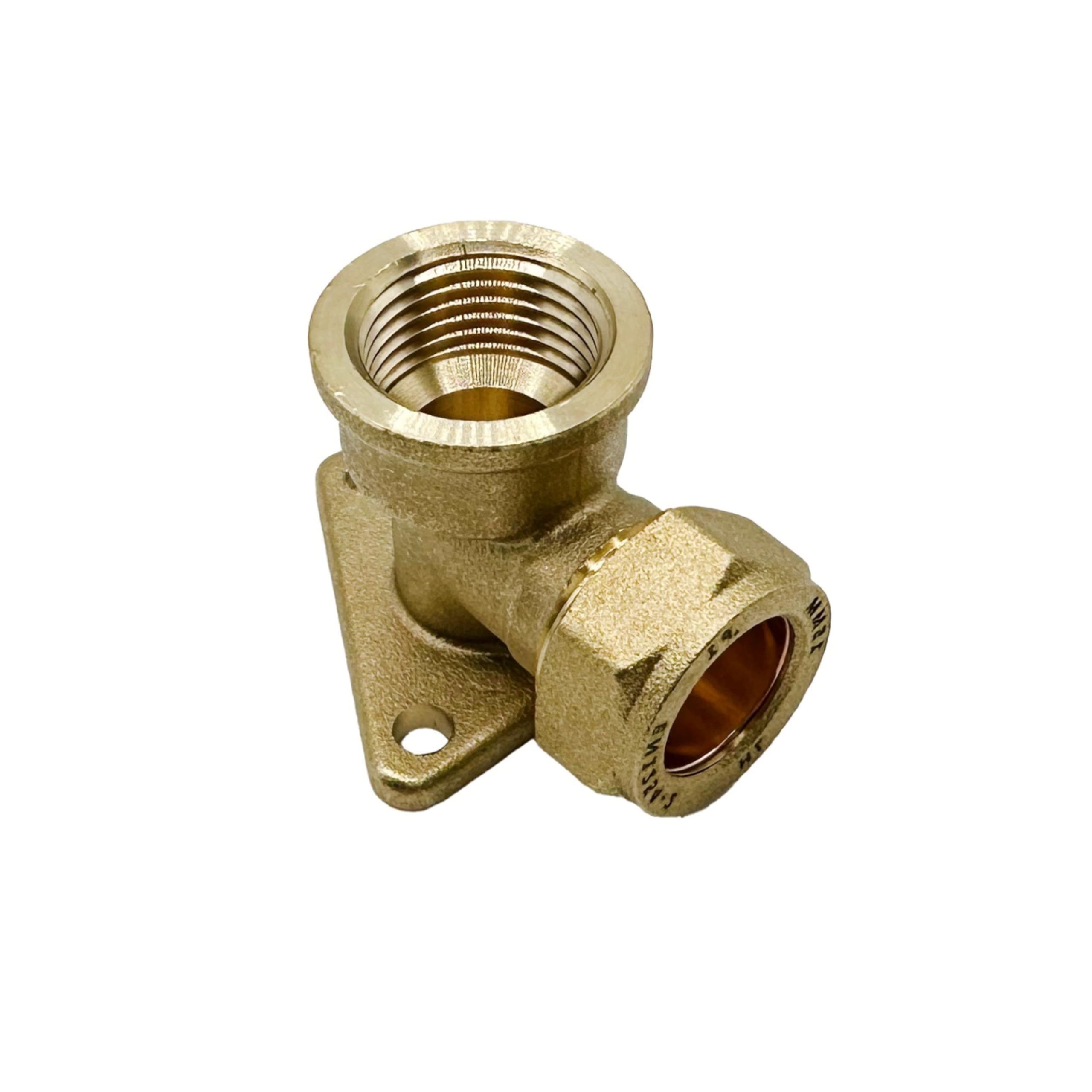 PlumbEZ 15mm x 1/2 Inch Female Compression Wall Plate Elbow for Outside Tap – Brass Wallplate Elbow Connector, Outdoor Tap Fitting, BS EN 1254-2 Approved Plumbing Joint