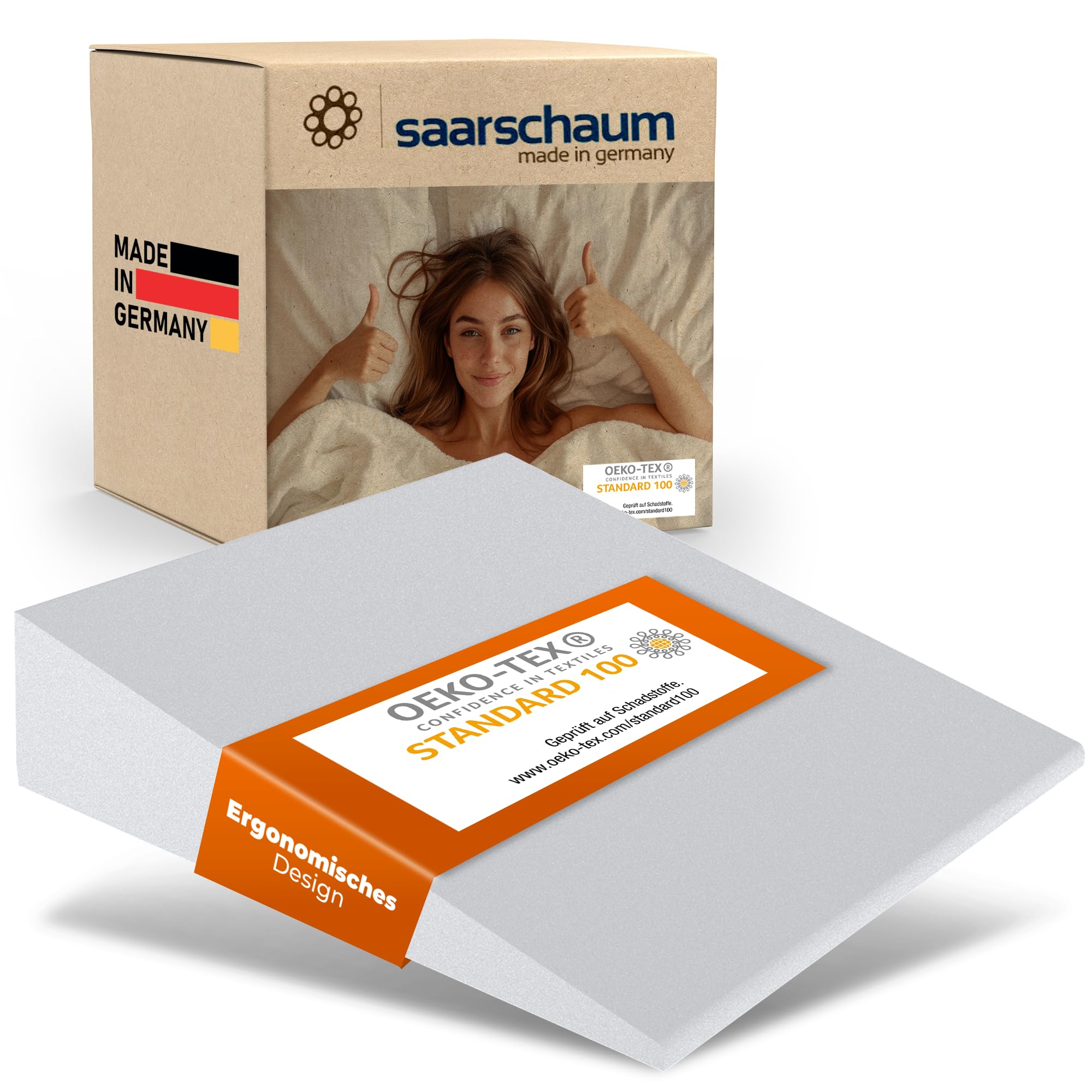 saarschaum• Keilkissen • Reflux Kissen • Matratzenkeil für Bett und Sofa • Schlaferhöhung gegen Rücken- und Nackenschmerzen B:90xL:50xH:15 (weiß)