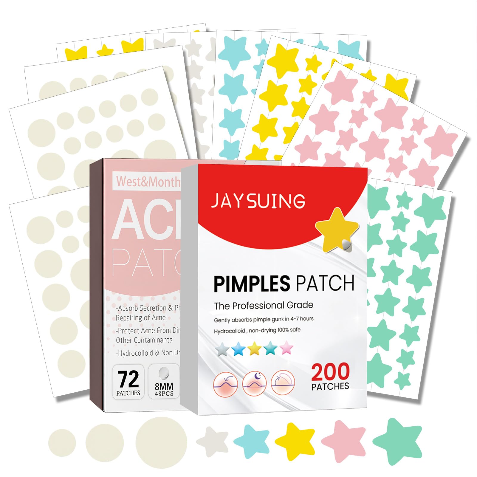 ZOCONE 272 Piezas Parches Acne Pimple Patches Star Parches Granos Acne Hidrocoloides, Invisible Acne Patch Uso Día y Noche, Mighty Pimple Patch Parches para Espinillas de Acne - Limpia y Protege