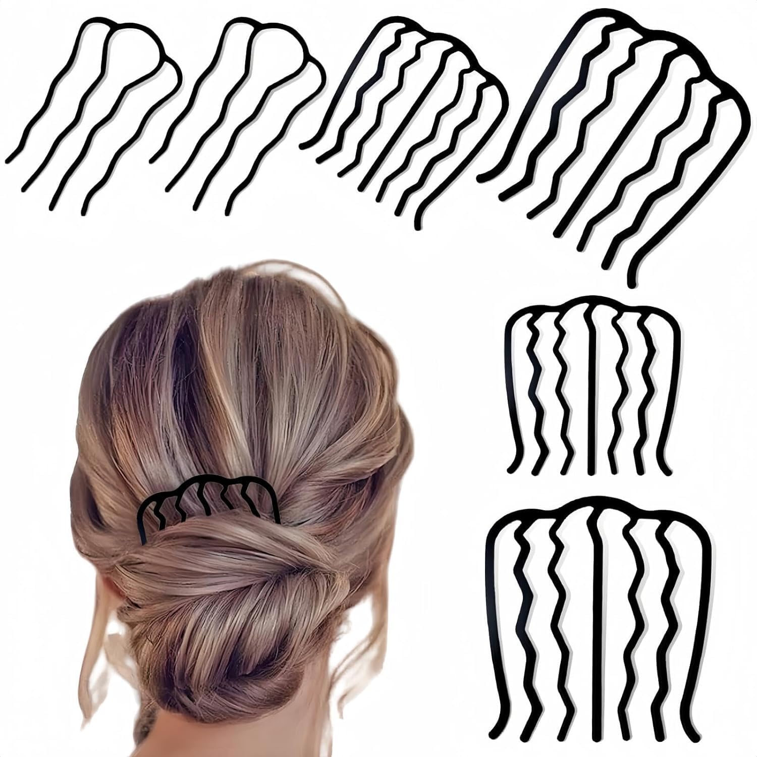 QIQVERT 6 Piece Metal Hair Side Combs with U Shaped Pins and Hair Fork Clip Stick Easy Pins for Women's Hair, Teeth Hair Pin Stick for Updo Bun Clips Vintage Hairstyle Hair Accessories & Buns-image-40