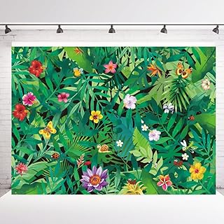 INRUI Polyester Tropical Palm Leaves Photography Backgroud Summer Jungle Wild Bee Bug Butterfly Reptile Insects Decorations Green Tropical Rainforest Party Backdrop (7x5FT)