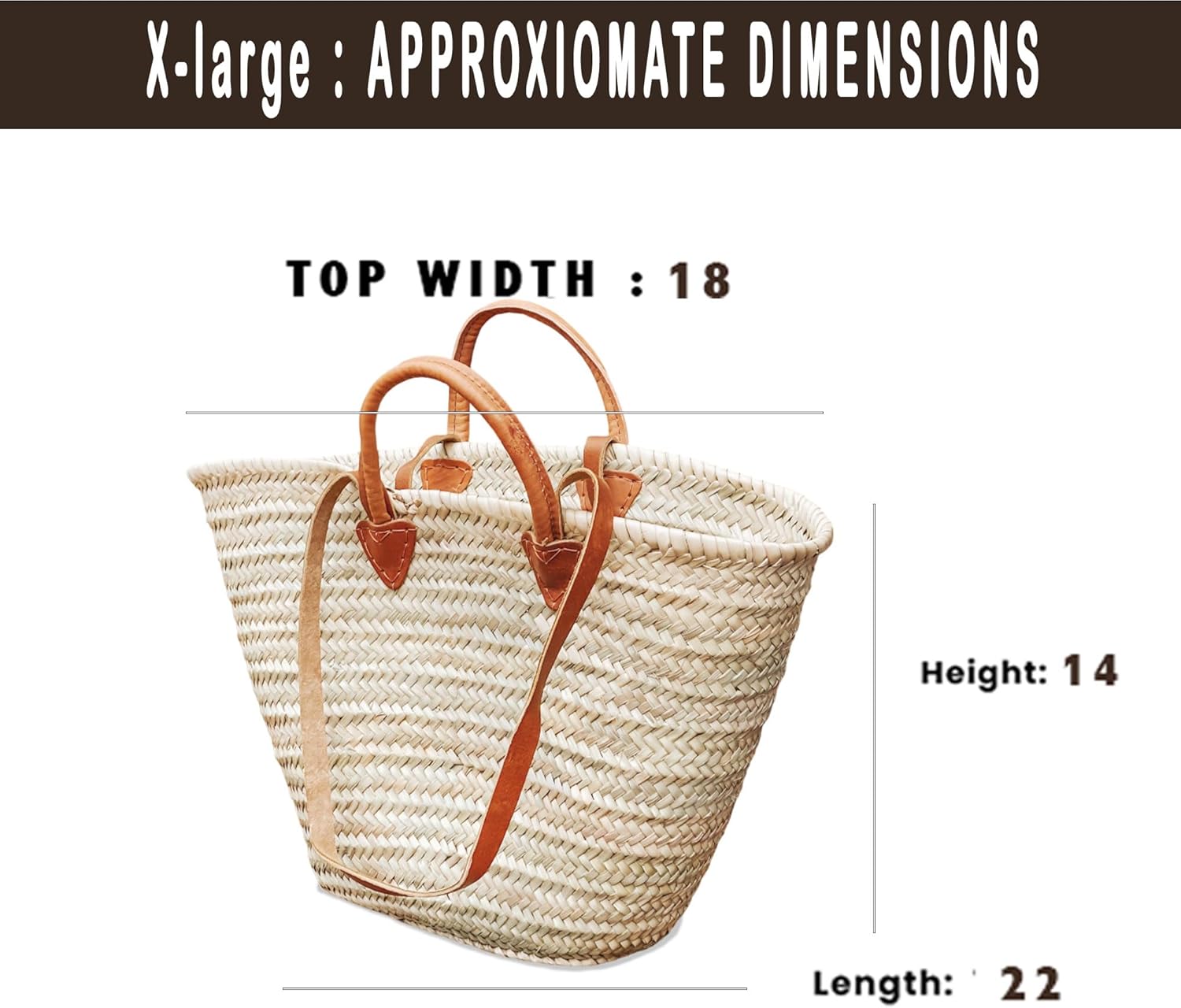 French Basket with Double Flat Leather Handles – Straw Tote, Beach Bag, Wicker Shopping Basket, Handmade Market Basket - Image 2