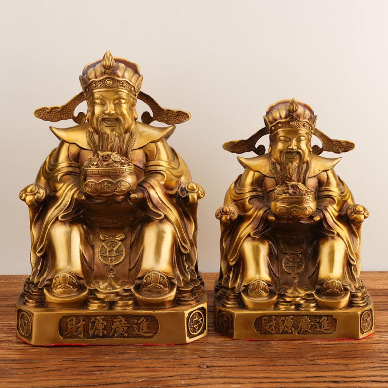 Mosiężna statua boga bogactwa, chińska tradycyjna figurka Feng Shui Caishen | Trzyma skarbiec szczęście bogactwo bóstwo, rzeźba do domowego biura wystrój sklepu, ozdoba na prezent na otwarcie firmy