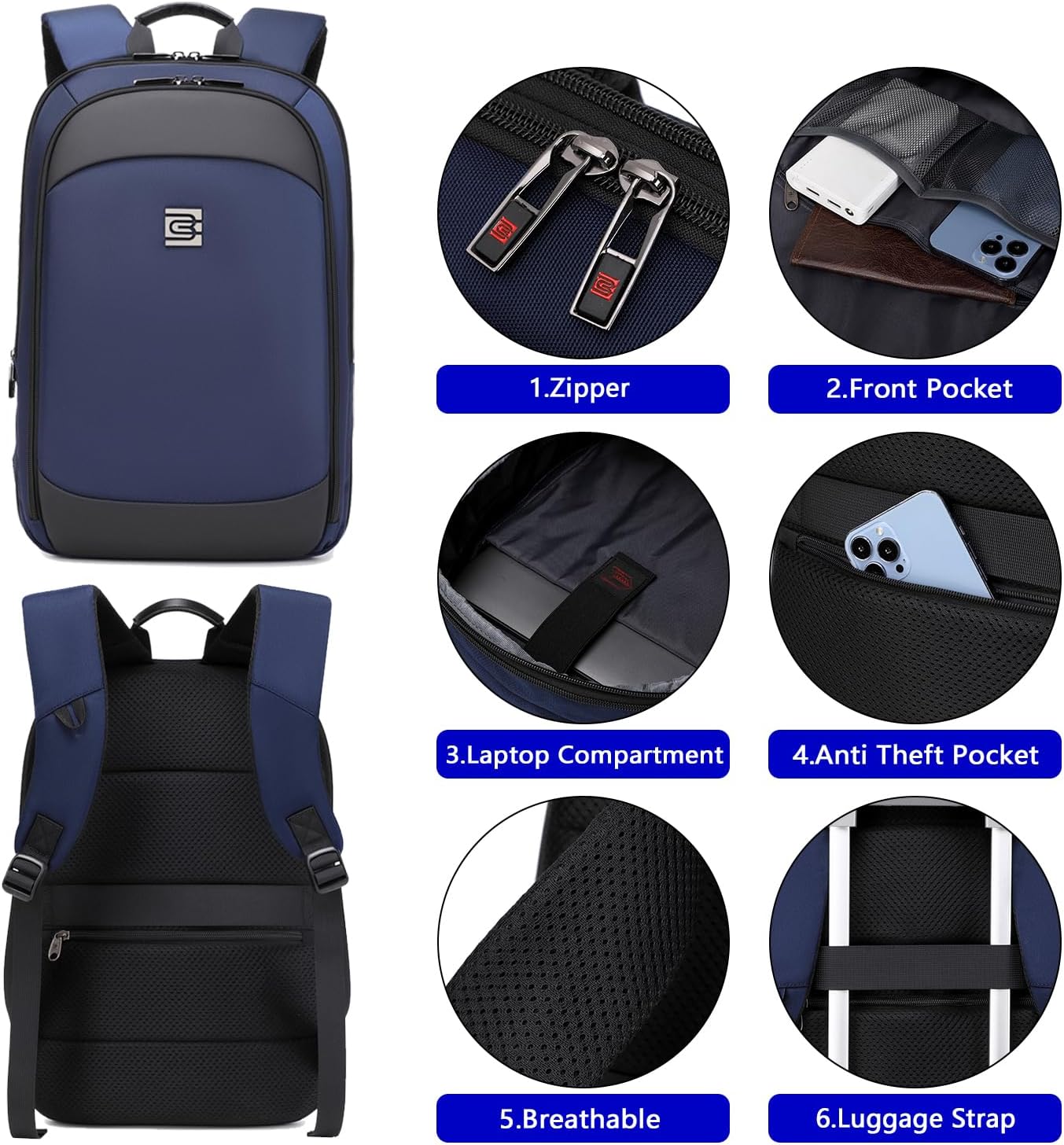 Business Backpack for Men 15.6 Inch,Slim & Expandable Waterproof Travel Laptop Backpack