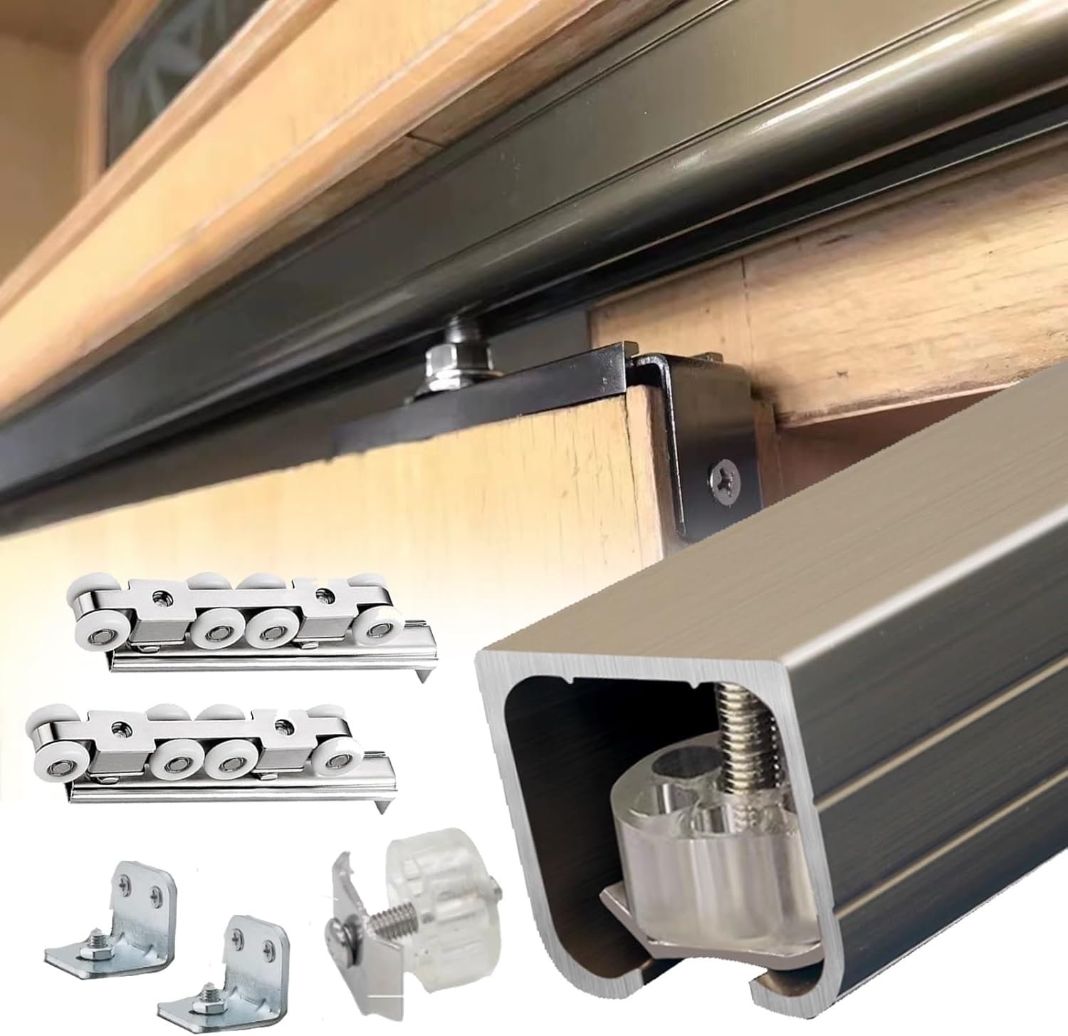 Pocket Door Hardware Frame Kit with Sliding Track Kit, 24 26 28 30 32 36 42 48 60 72 96 120 140 160 180 200 Inch Pocket Door Track for Indoor Exterior Sliding Barn Doors(56inch/142cm)