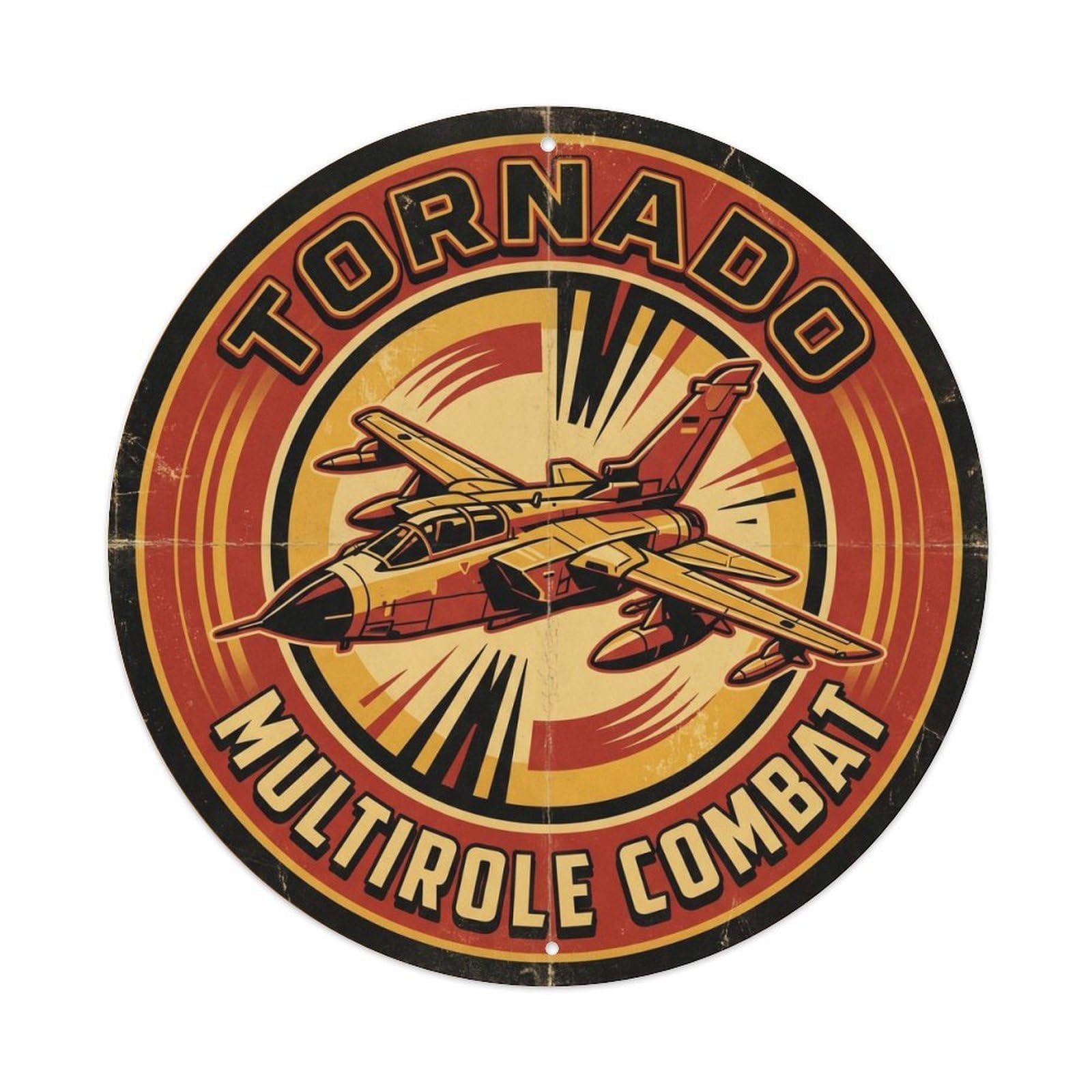 Multirole Strike Fighter Jet Tornado Cold War Sweep Metal Tin Sign Plaque Wall Decor for Cafe, Man Cave, Club Bar, Office, Home Garden Round Metal Poster 8x8Inch