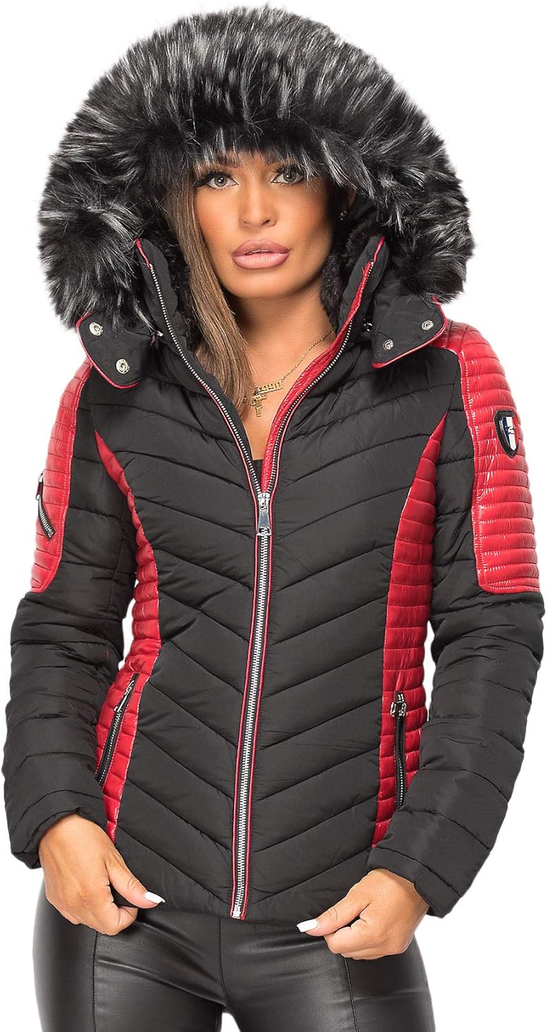 Contrast faux fur hooded puffer coat Clearance