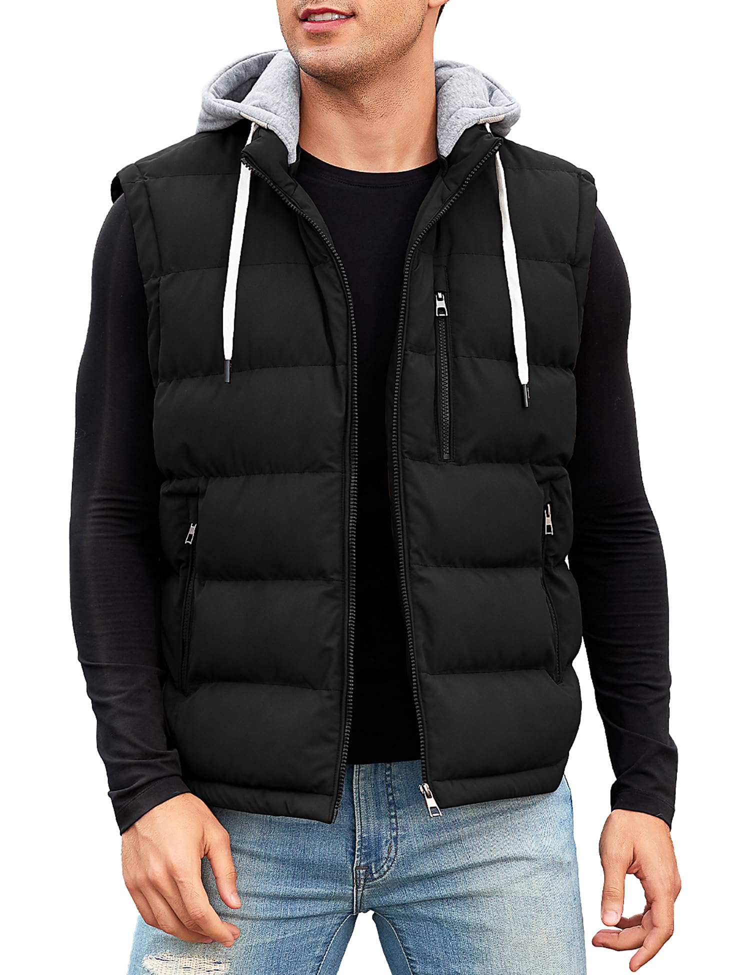 Vancavoo Chaleco Hombre Invierno Acolchado con Capucha Desmontable