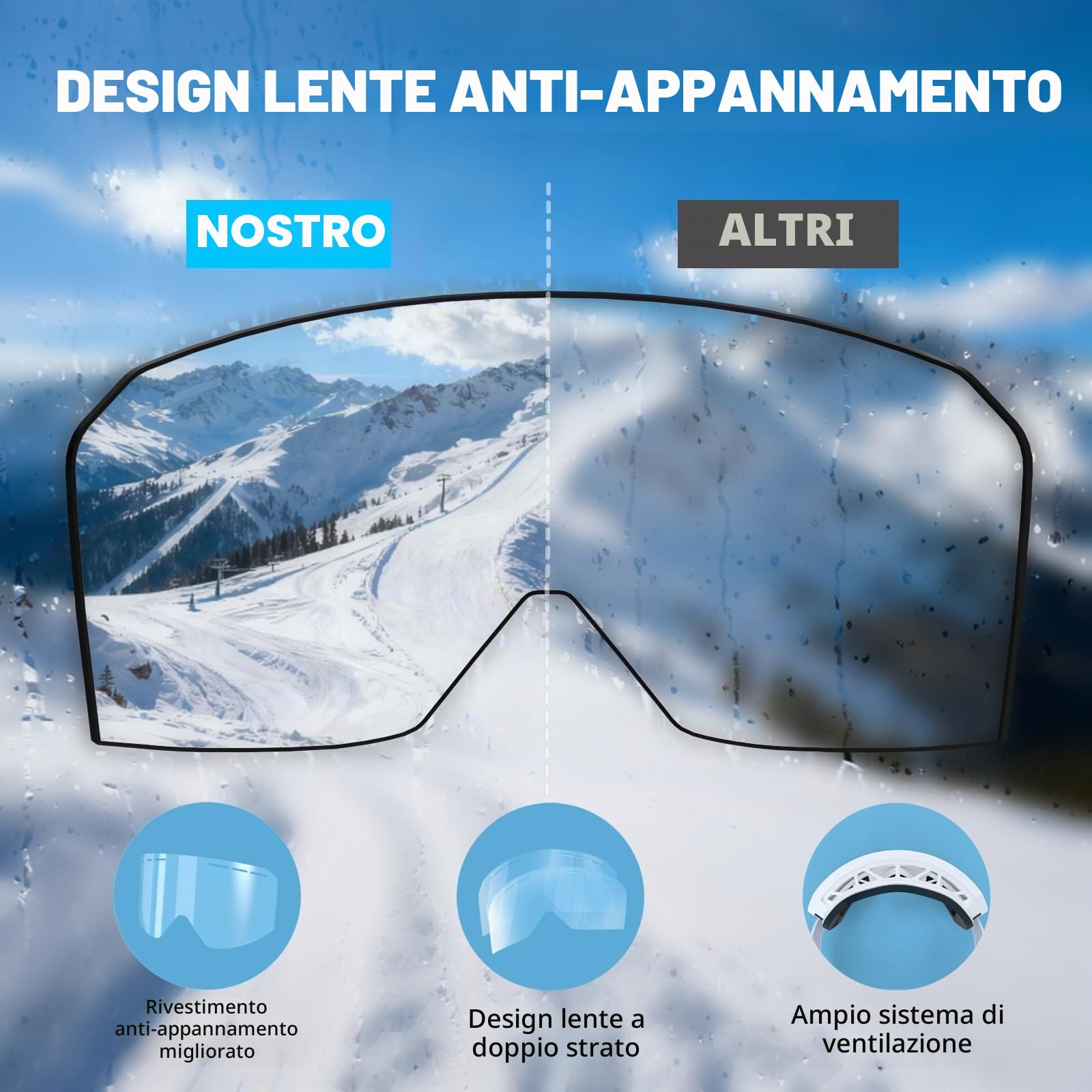 Occhiali da Sci,YH359 Maschera da Sci OTG per Unisex Anti-UV400 Anti Nebbia Antivento Antipolvere Occhiali da Neve per Ski Ciclismo Moto Sport All'aria Aperta