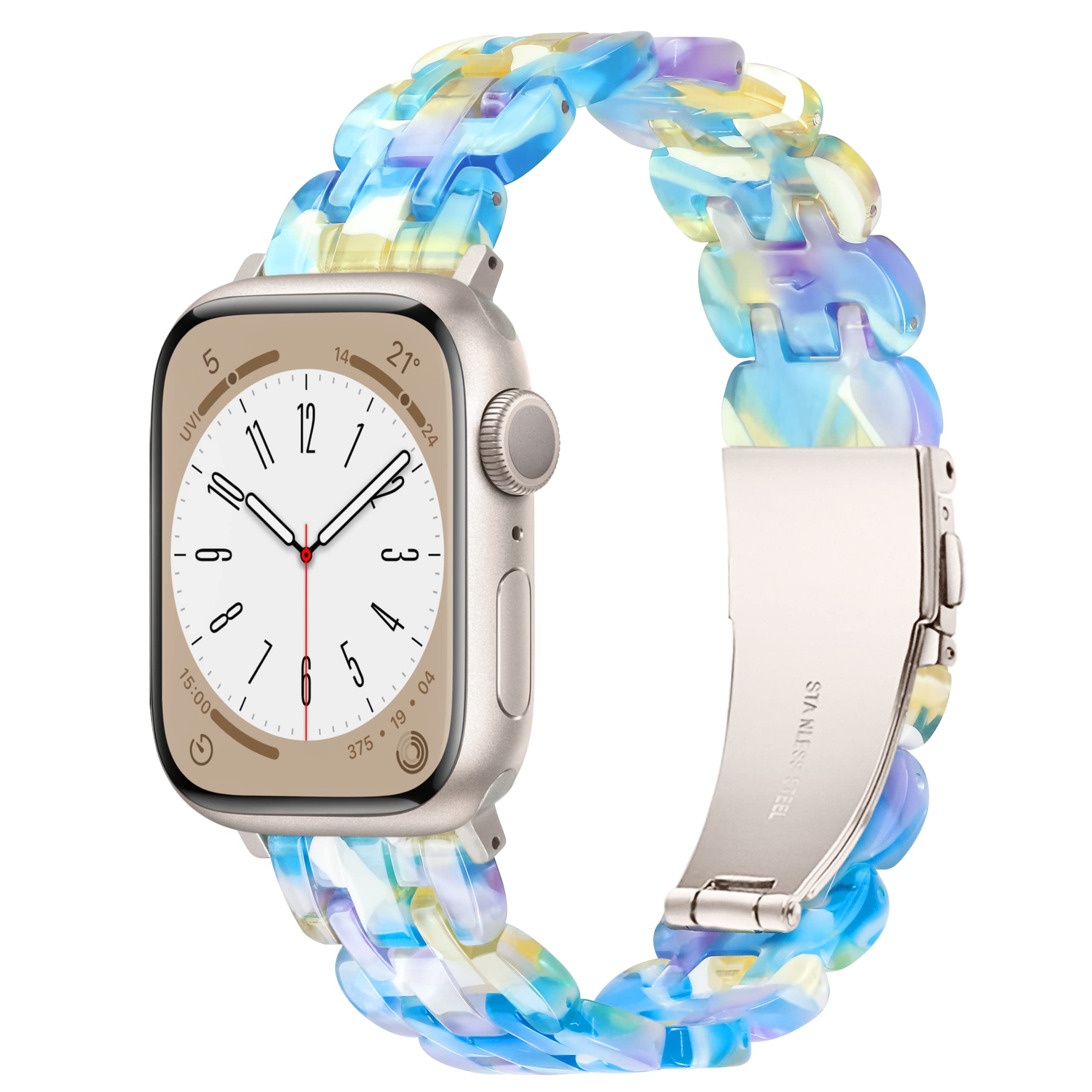 Lightweight Resin Band For Apple Watch Series 12 11 10 9 8 7 6 5 4 3 2 1 SE 3 2 Ultra 4 3 2, Fashion Adjustable Replacement Strap for iWatch Bands 38mm 40mm 41mm 42mm 44mm 45mm 46mm 49mm for Women Men