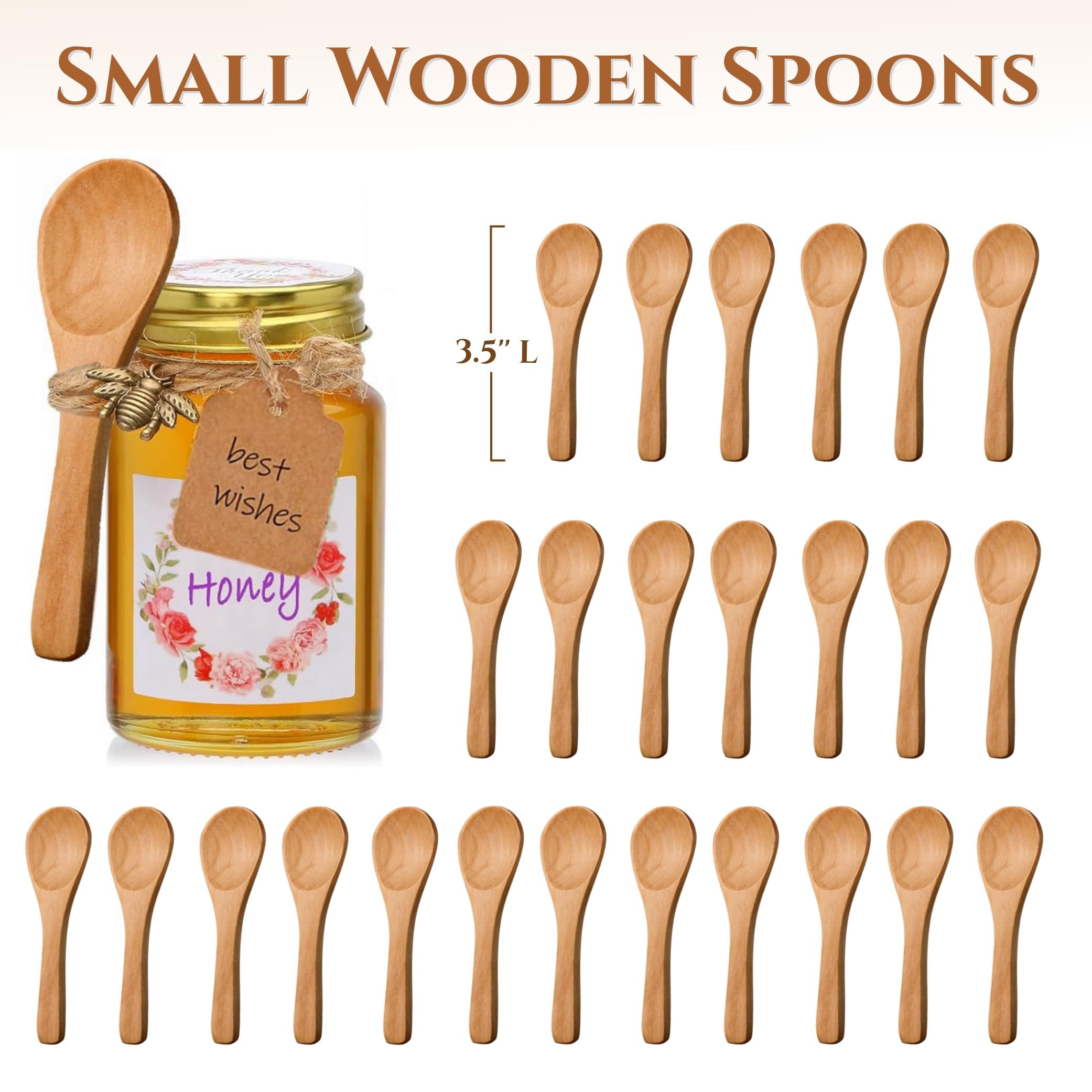 Mini-Holzlöffel, 8,9 cm, für Honiggläser, 30–200 Stück, kleine Teelöffel für Zucker, Gewürze, Salz