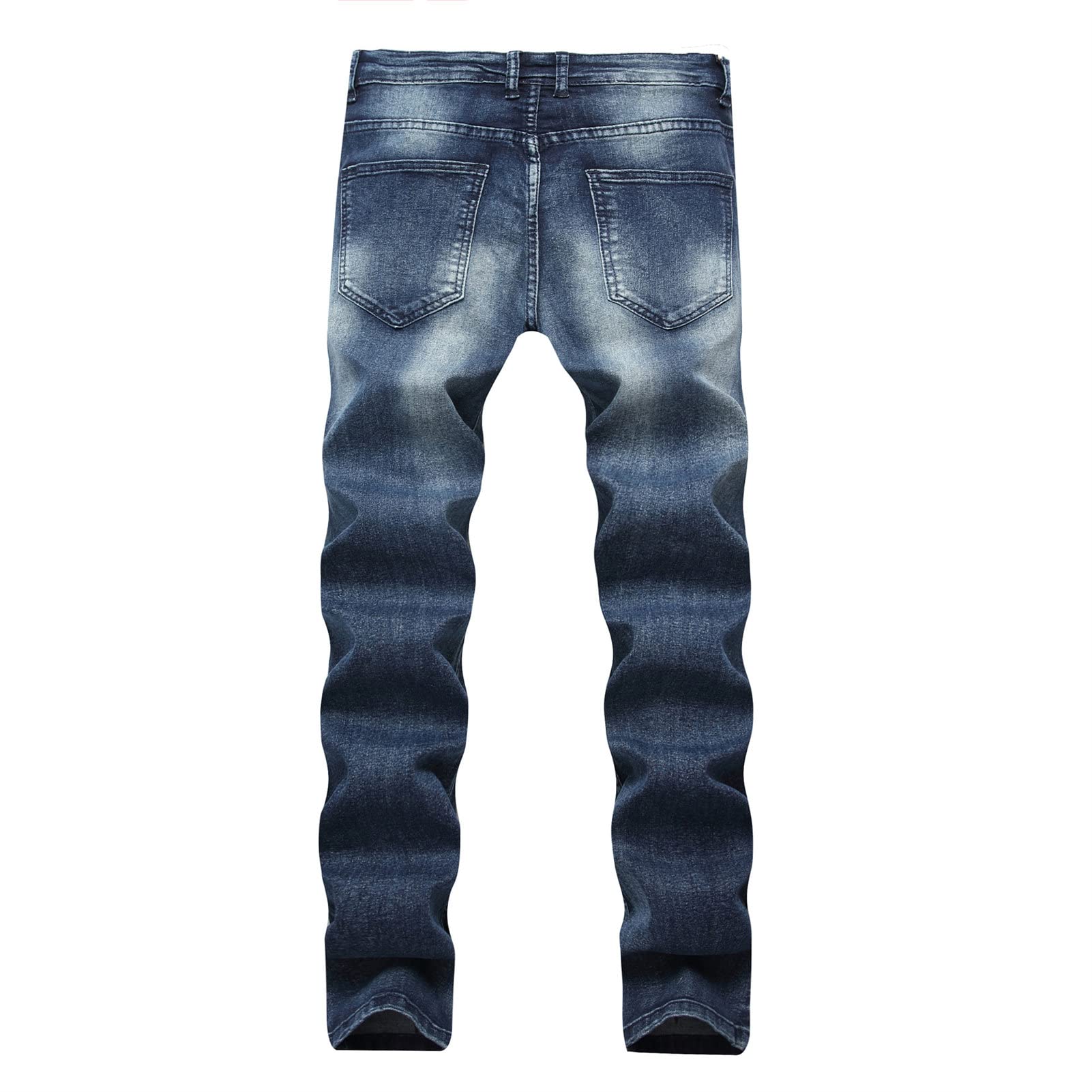 Men's Ripped Distressed Destroyed Jeans Stretch Vintage Hip Hop Jean with Holes Straight Leg Slim Fit Denim Pants (Blue 2,27)