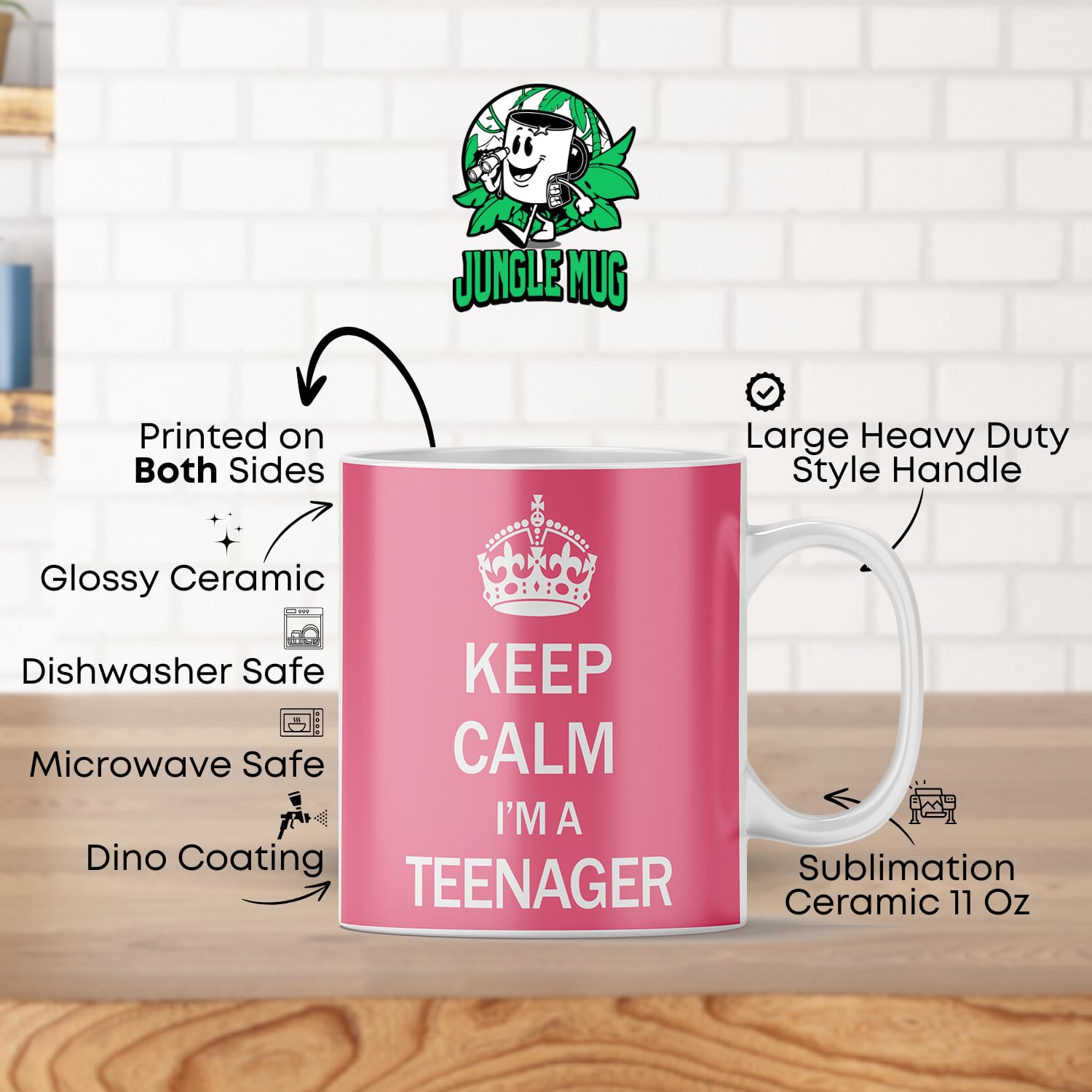 Tazza In Ceramica Rosa "Keep Calm I'm A Teenager" - 330 Ml, Regalo Per Ragazza O Ragazzo 13 Anni