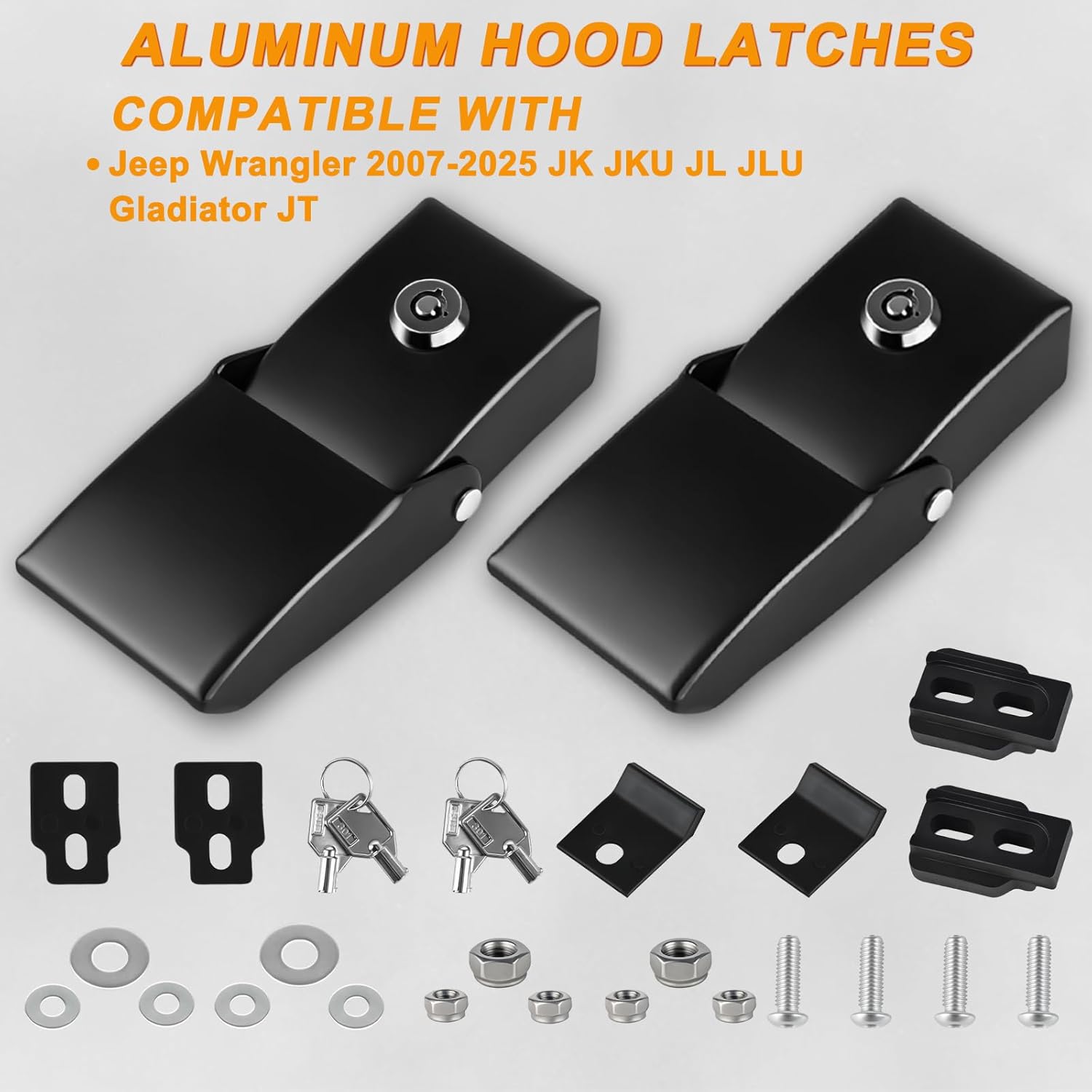 Mupera Hood Latches Catch Kit with Lock for Jeep Wrangler 2007-2025 JK JKU JL JLU Gladiator JT Black Exterior Accessories