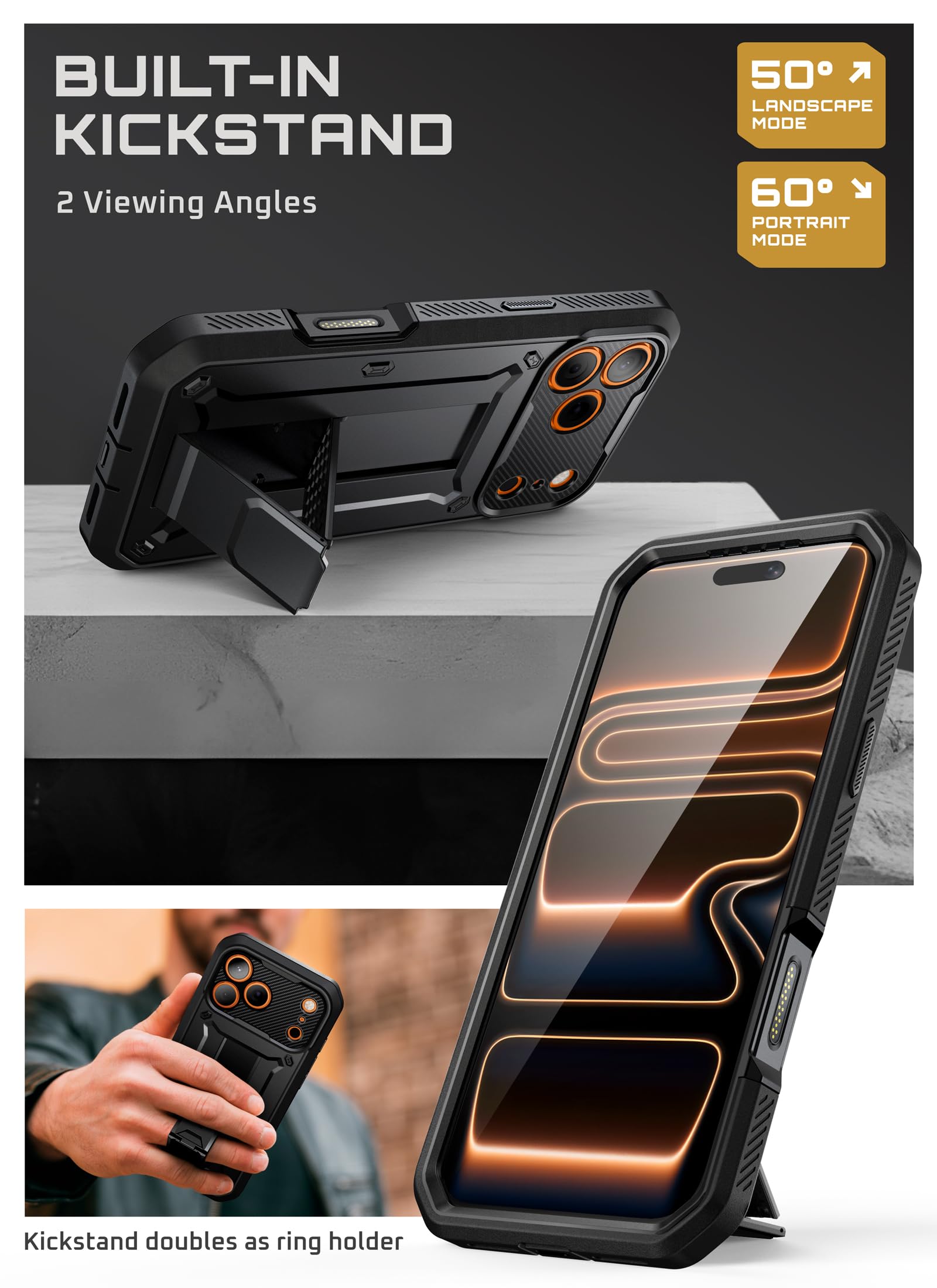 SUPCASE Coque pour iPhone 17 Pro Max avec Bouton Commande de Caméra [Béquille Intégrée & Protection d'Ecran] [Protection Militaire] (UB Pro) Coque Intégrale Robuste pour iPhone 17 Pro Max, Noir