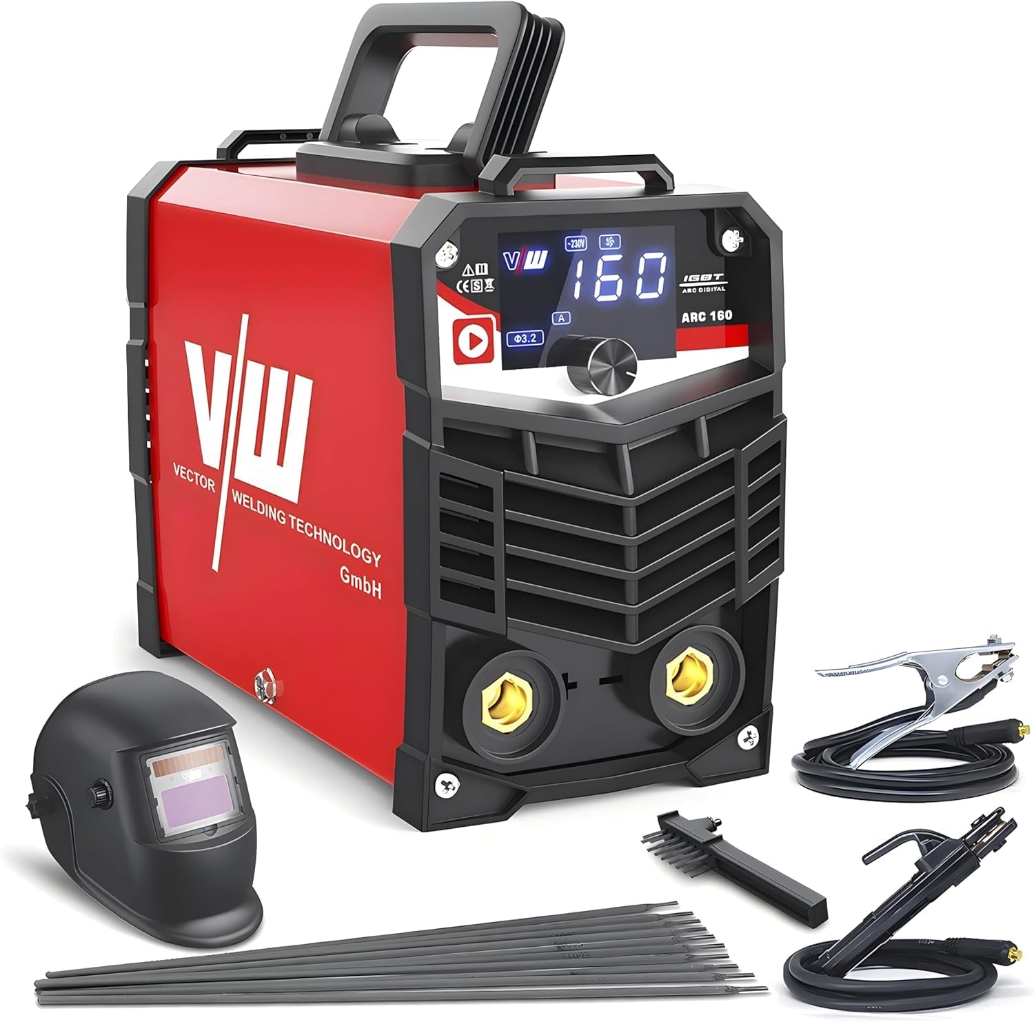 VECTOR WELDING Soldador Inverter de Electrodos 160A Set, Máquina de Soldar MMA Portátil, Tecnología IGBT, Pantalla LED, Juego de soldadura ARC 160