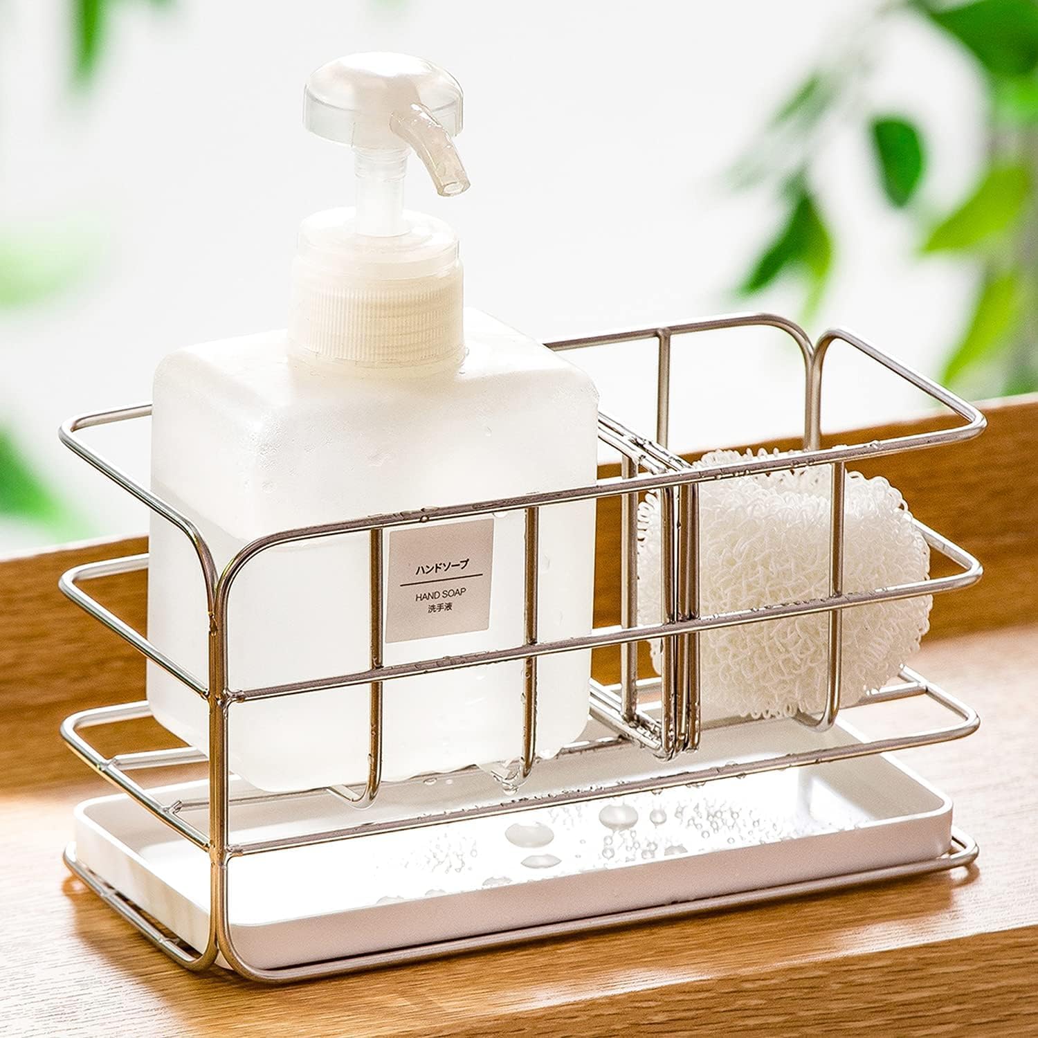 水切りラック ホルダー スポンジ　洗剤置き キッチン シンク 大容量 スポンジホルダー ステンレス製 シンクスポンジラック 伸縮式36