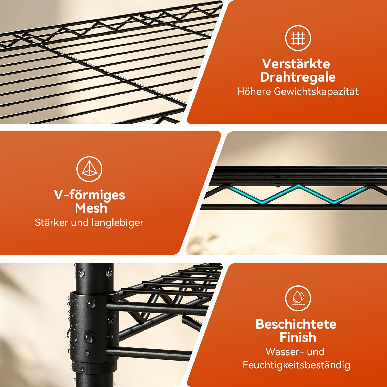 4-lagige Aufbewahrungsregale 35,4" L x 13,3" W x 53" H Metall Garage Regale Stehend Lagerregal Einstellbare Schicht Regale Mit Stahlrahmen Geeignet für Küche, Garage oder Gewerbliche Nutzung (Schwarz)