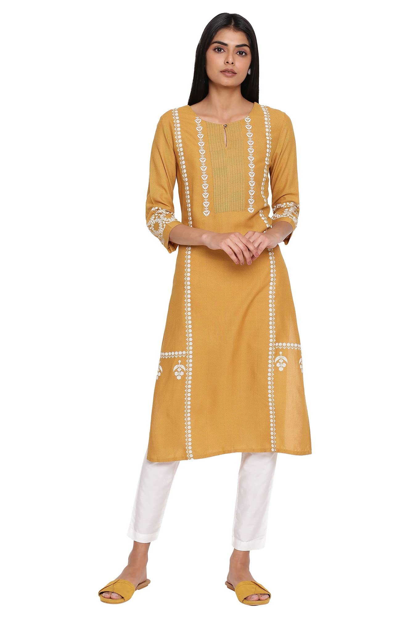 W for Woman Women Viscose Printed Straight Kurta with Embroidery