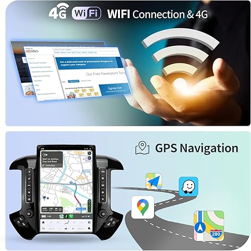 Miniatura 7 de Qualcomm - Radio de coche Android para Chevrolet Silverado GMC Sierra 2014-2019 unidad principal de repuesto estéreo de 14.4 pulgadas, pantalla