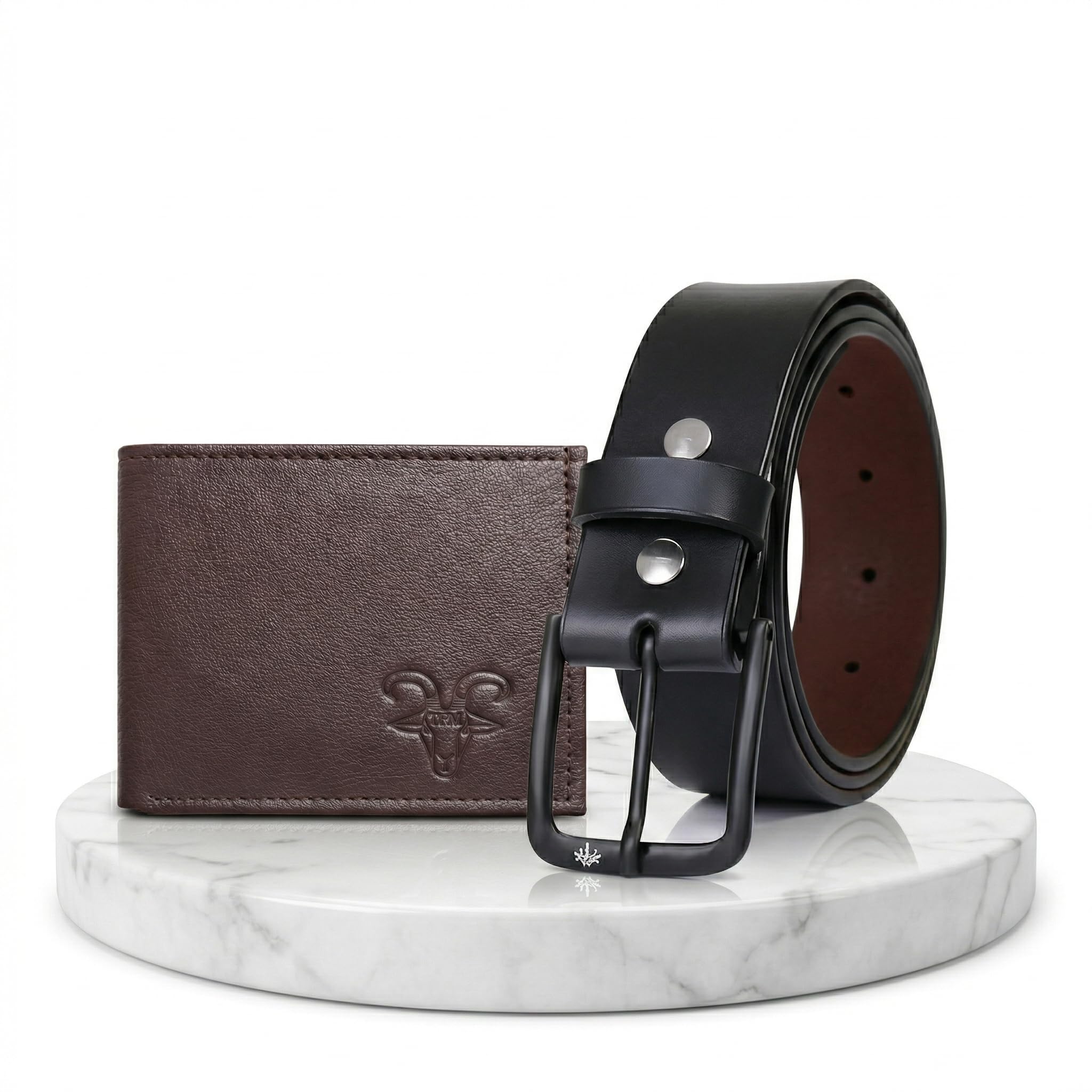 Men's Brown Wallet and Black Smooth Belt Combo - Classic Black Pin Buckle-image-12